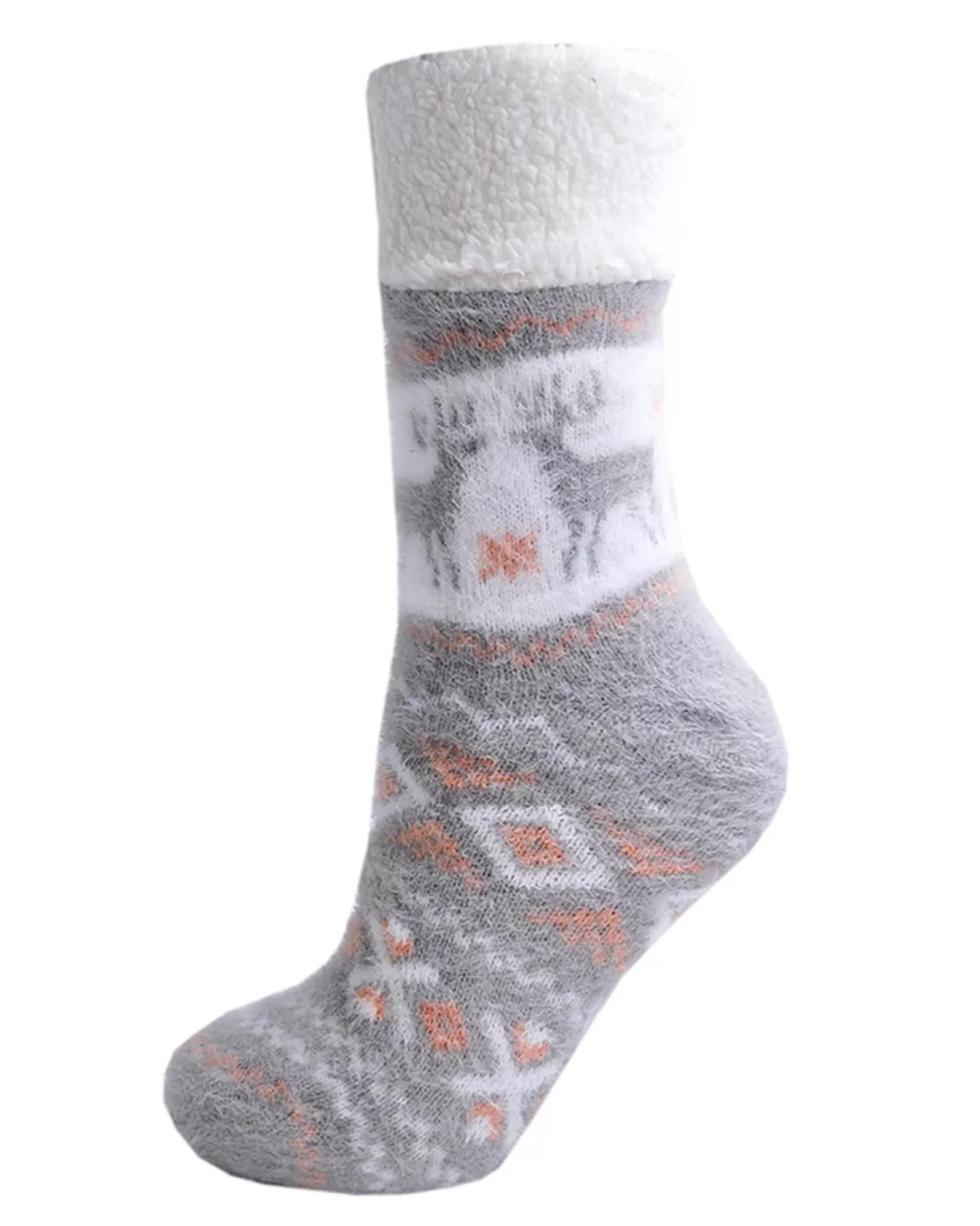 Foxbury Socks | Fairisle Sherpa Lined Slipper Socks - Grey