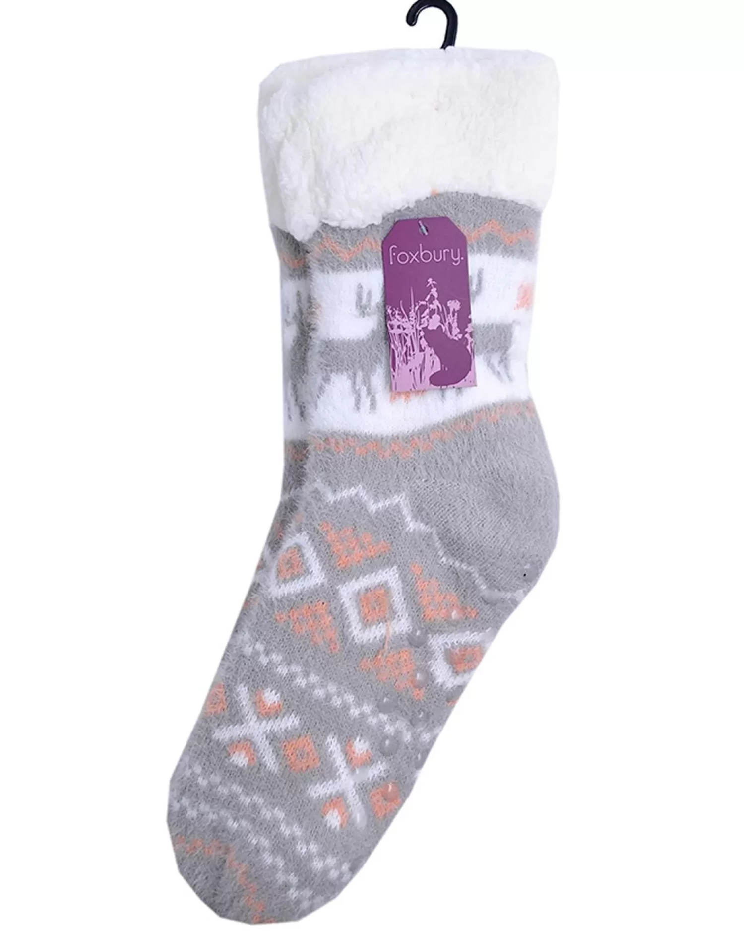 Foxbury Socks | Fairisle Sherpa Lined Slipper Socks - Grey