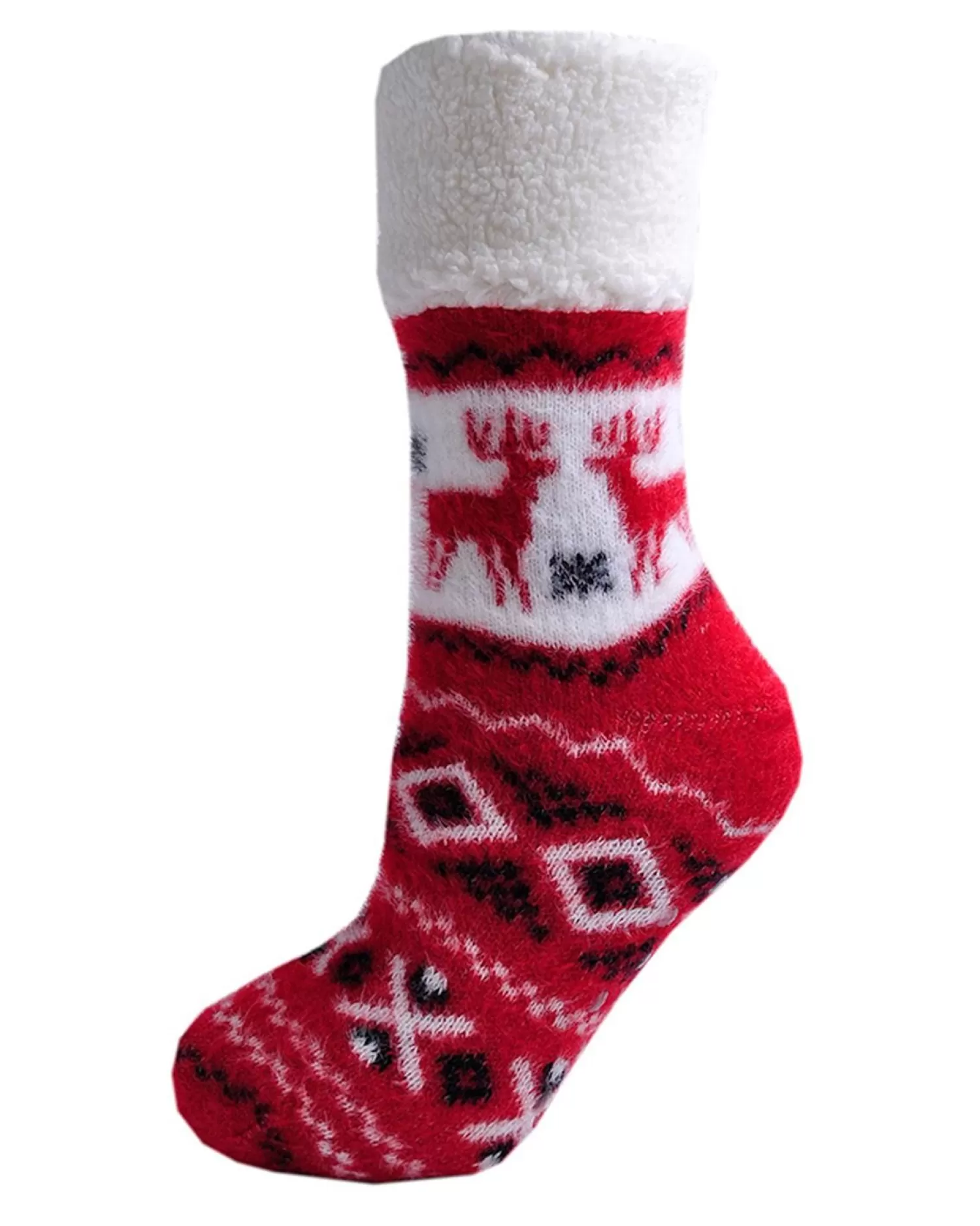 Foxbury Socks | Fairisle Sherpa Lined Slipper Socks - Red