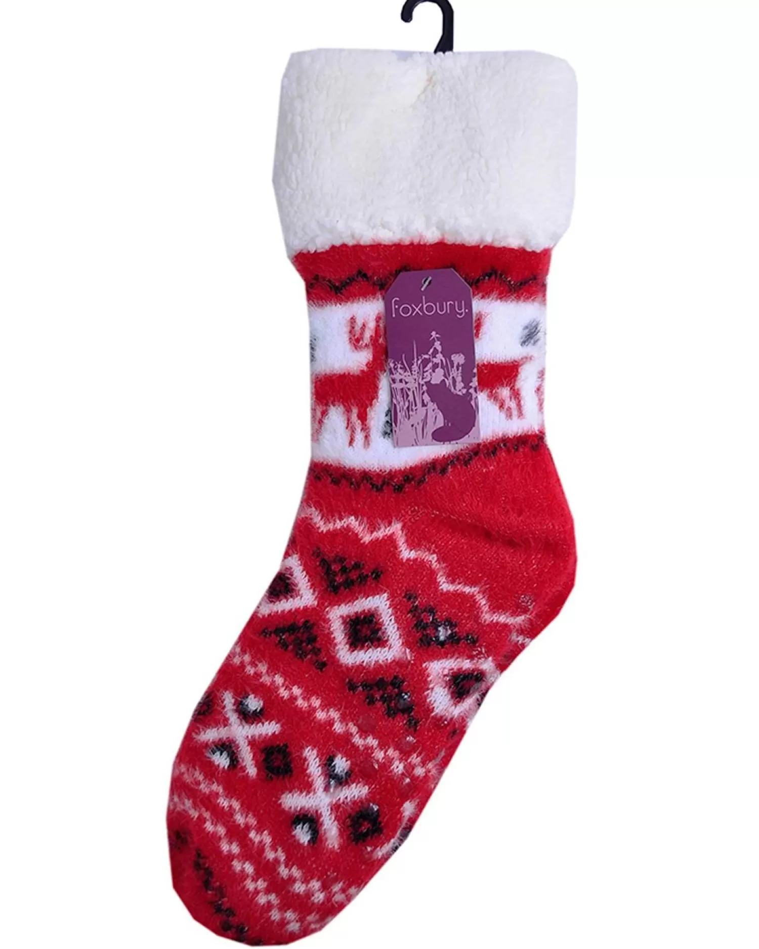 Foxbury Socks | Fairisle Sherpa Lined Slipper Socks - Red