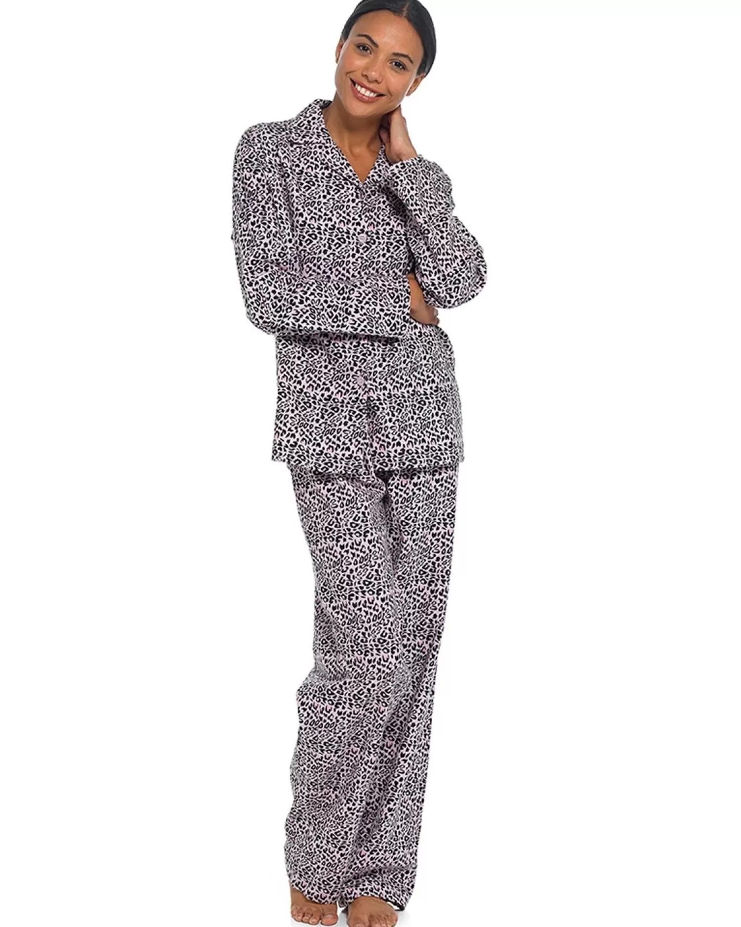 Foxbury Pyjamas | Leopard Button Pyjamas In A Bag - Pink