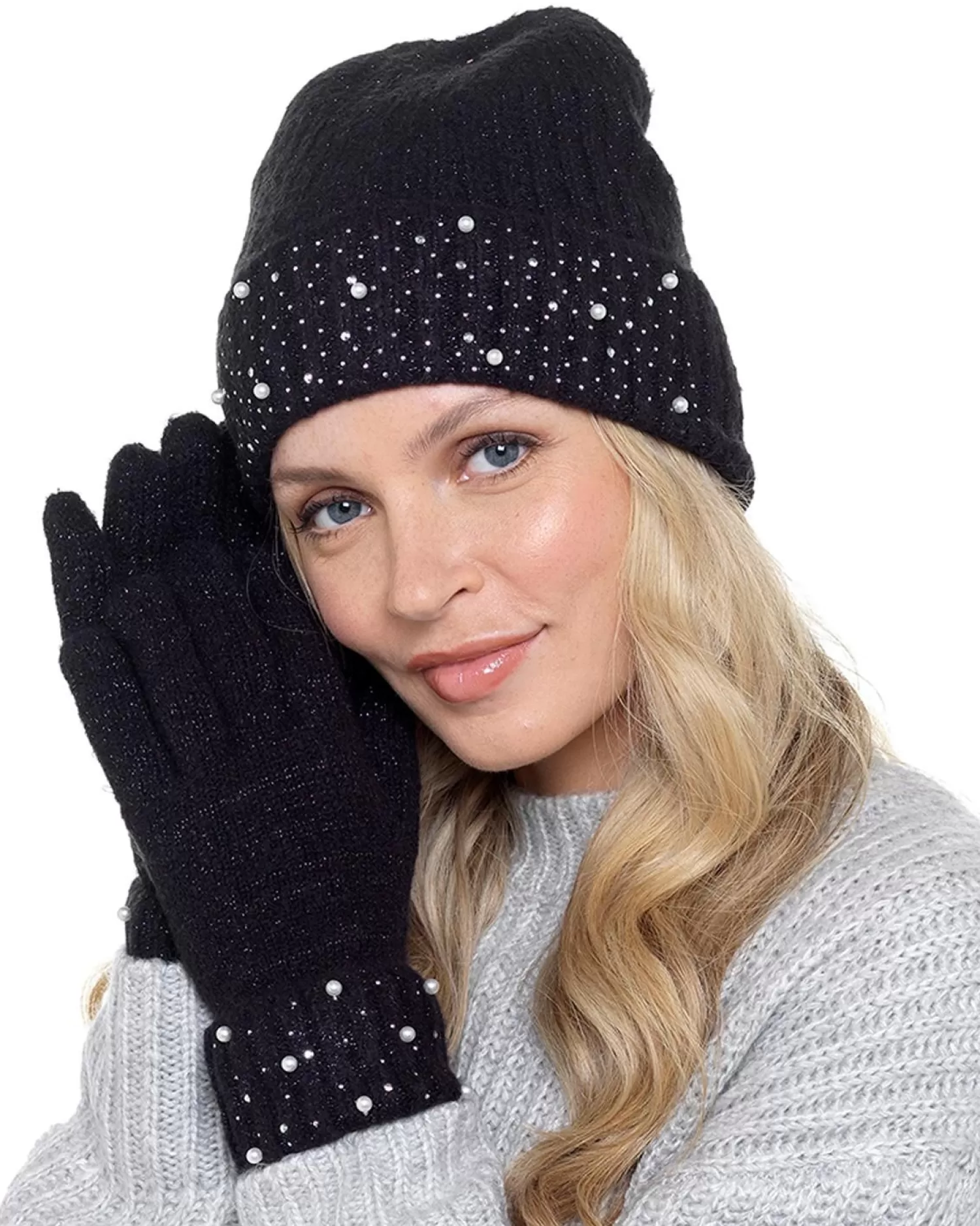 Foxbury Hats | Sequin & Pearl Turn Up Hat - Black