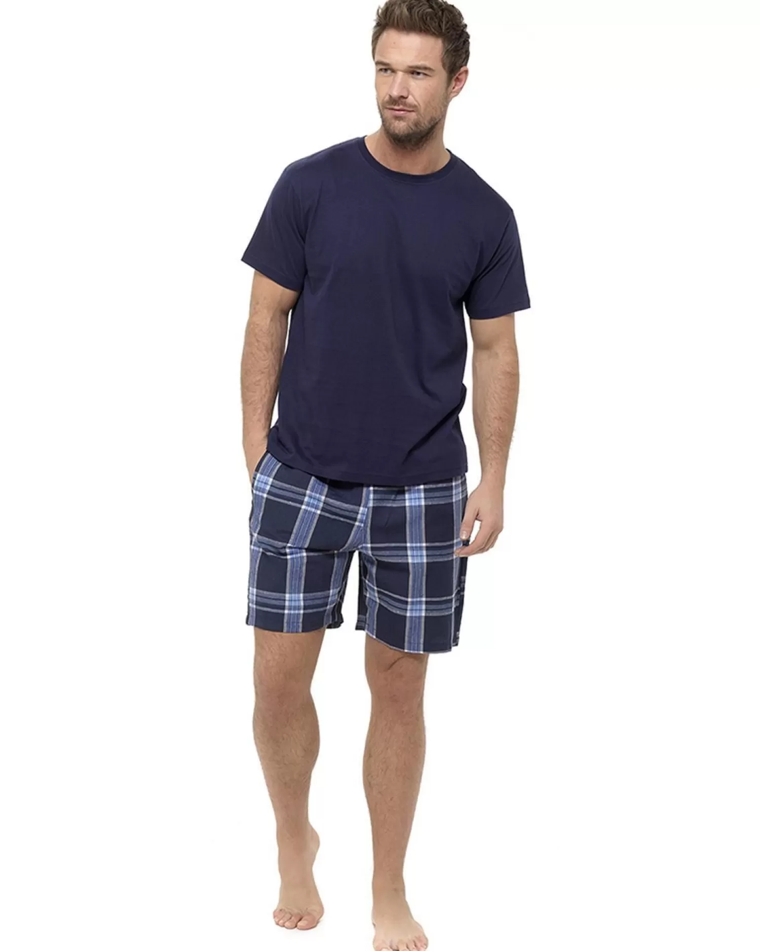 Men Foxbury Woven Check Short Pyjamas - Navy