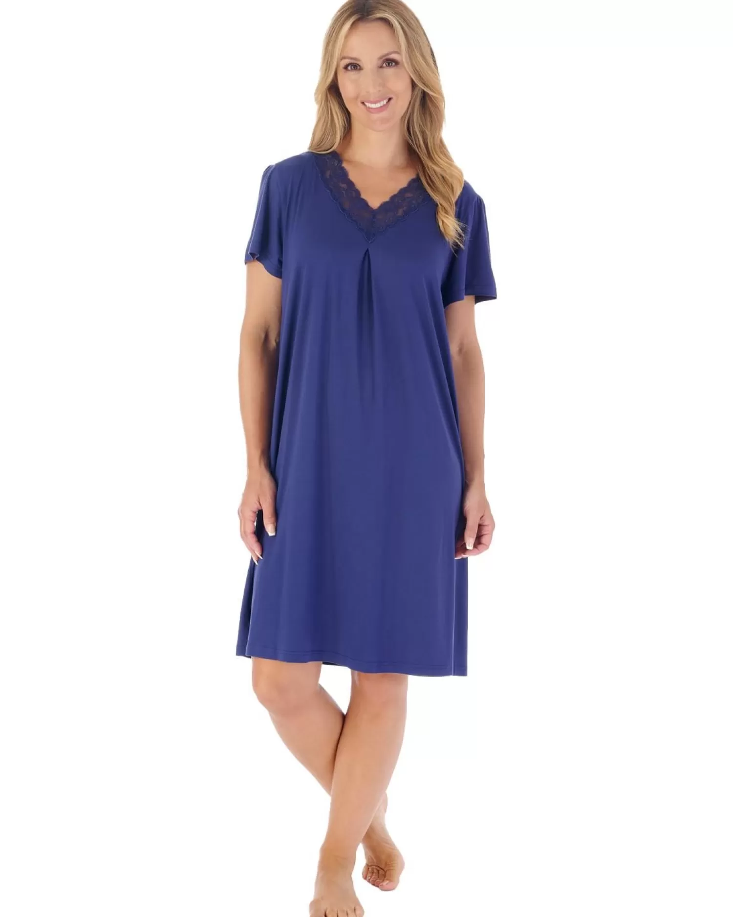 Slenderella Nighties | Gaspe By 40" Supersoft Short Sleeve Nightie - Navy