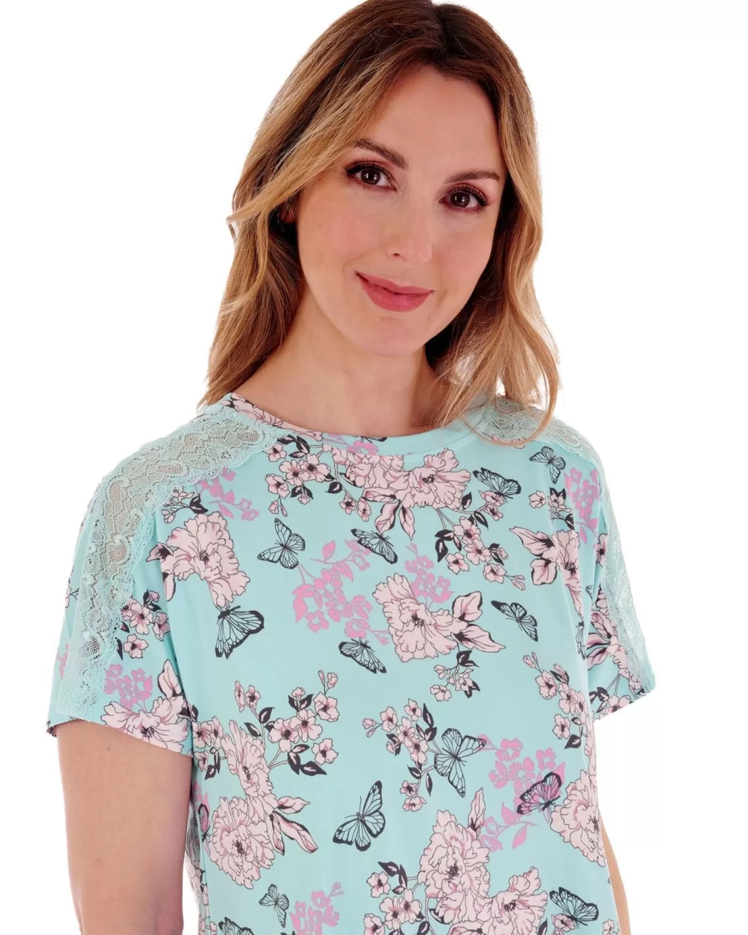 Slenderella Pyjamas | Gaspe By Long Lace Pyjamas - Aqua