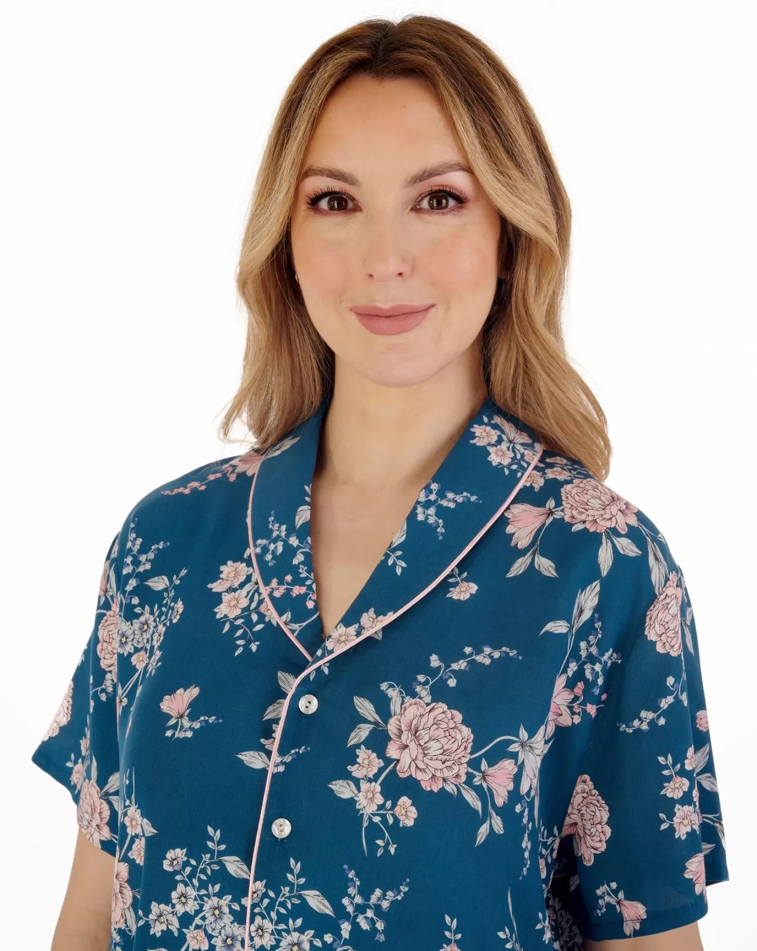 Slenderella Pyjamas | Gaspe By Short Sleeve Floral Tailored Pyjamas - Teal