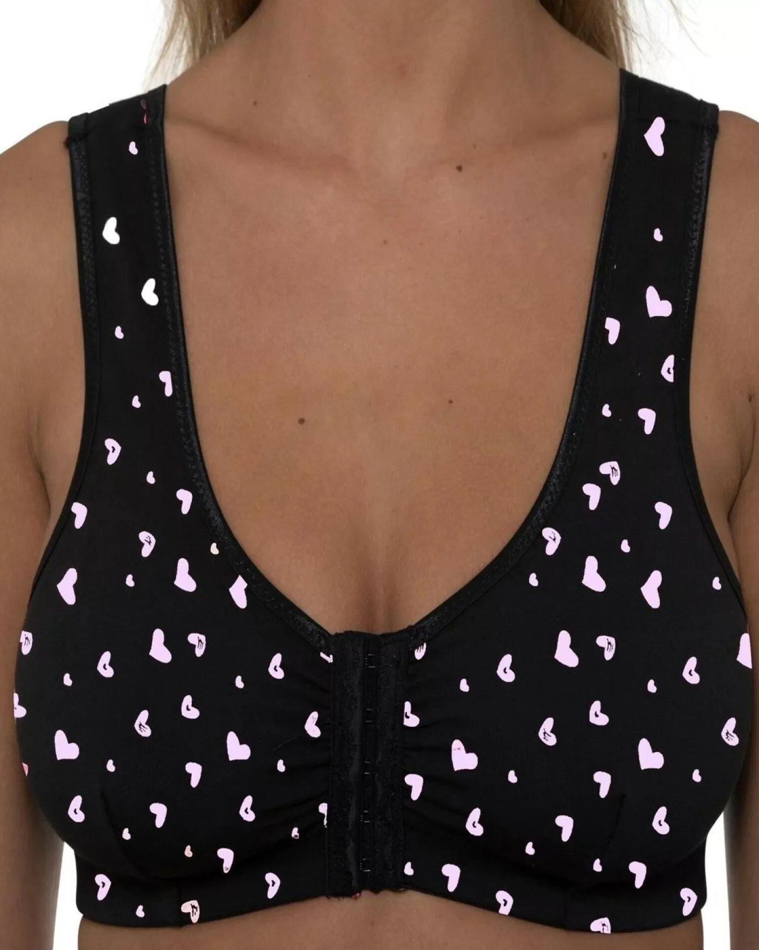* Bras | Gemm Cotton Front Fastening Wireless Bra - Black Heart
