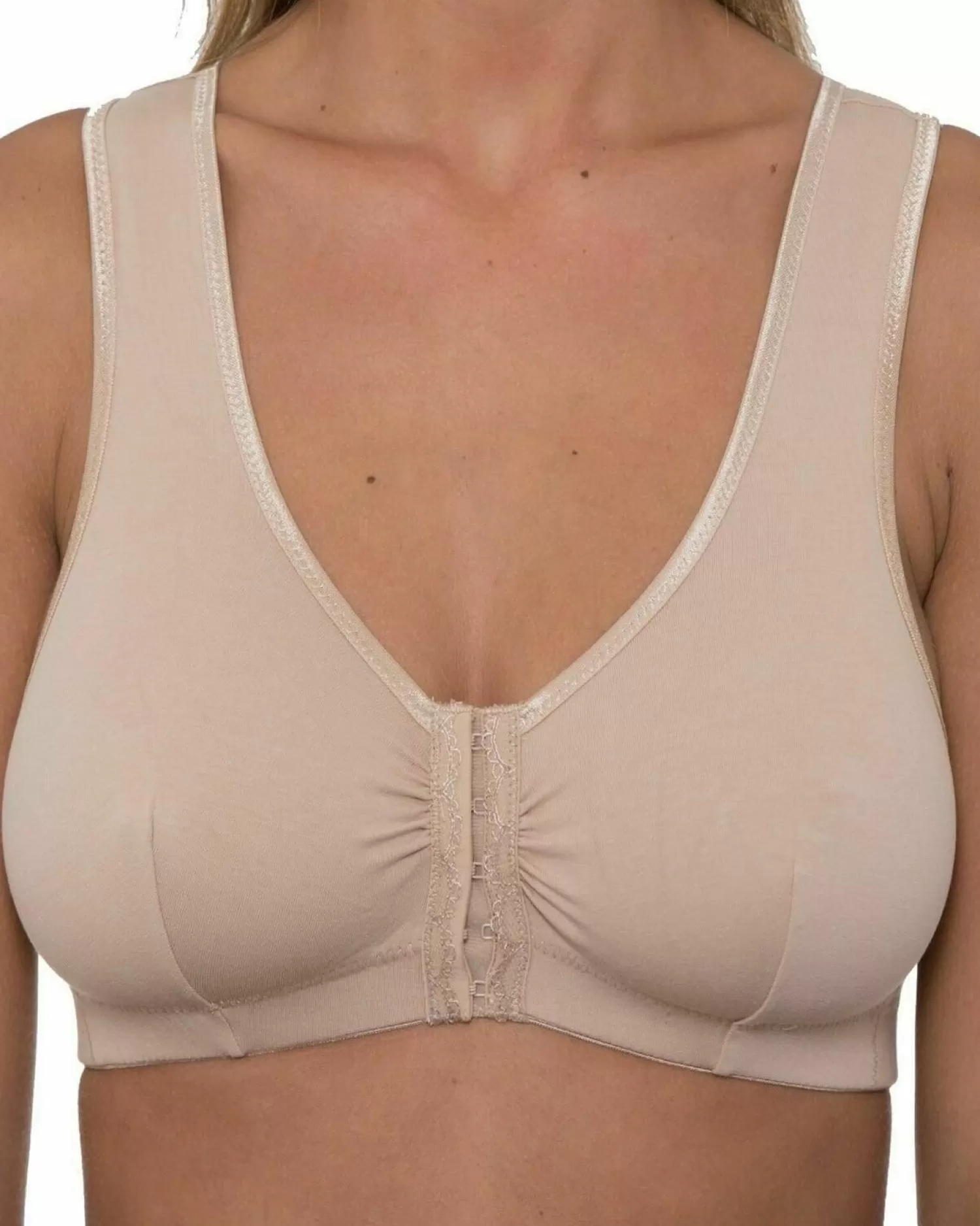 * Bras | Gemm Cotton Front Fastening Wireless Bra - Nude