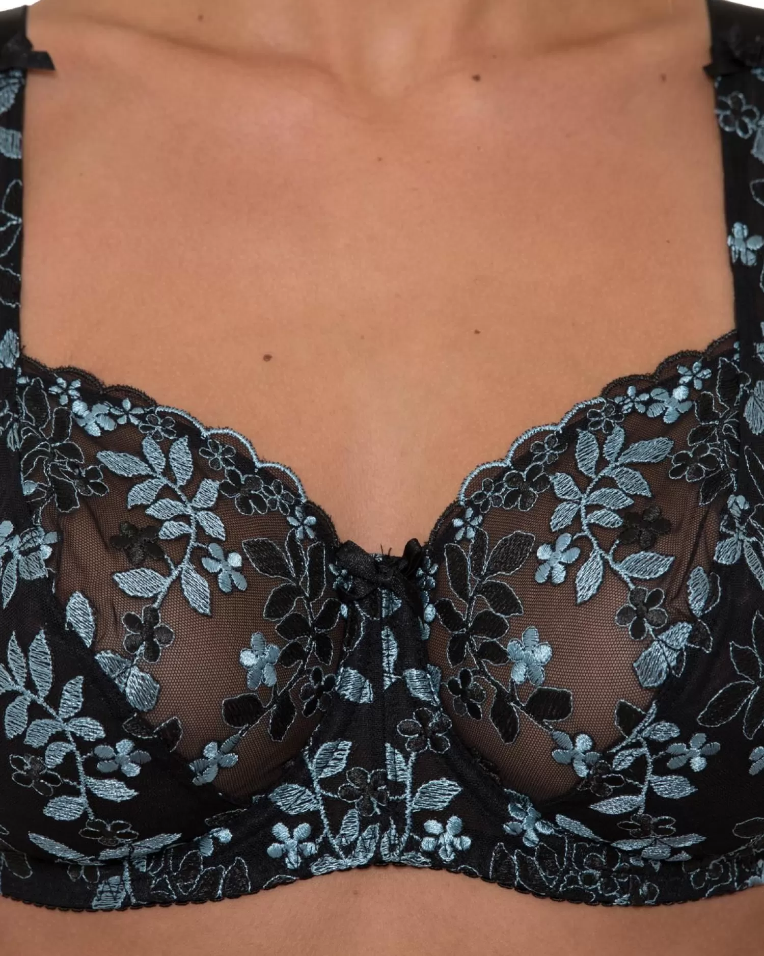 Gemm Bras | Floral Embroidered Lace Bra - Black/Teal