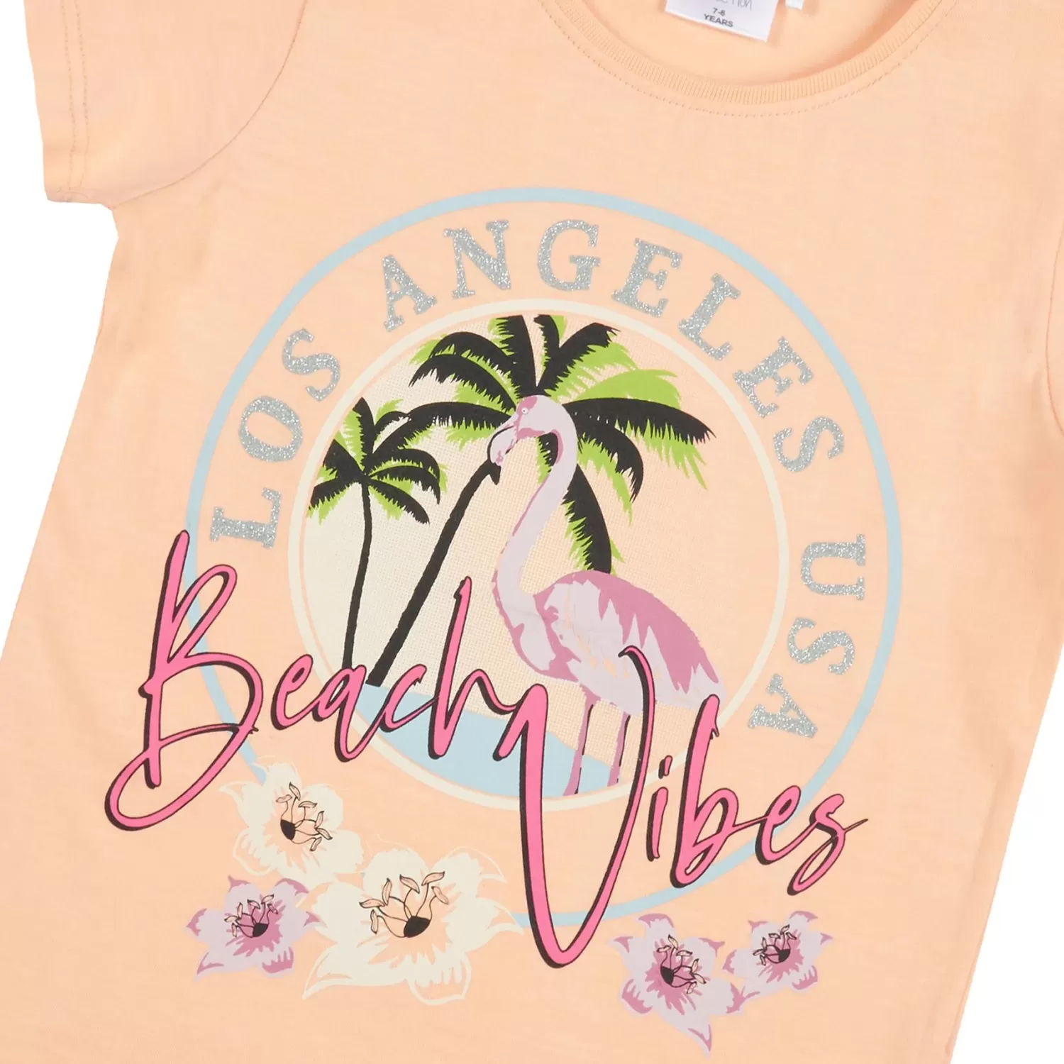 Kids Red Melon Girls Orange Beach Vibes Short Sleeve T-Shirt