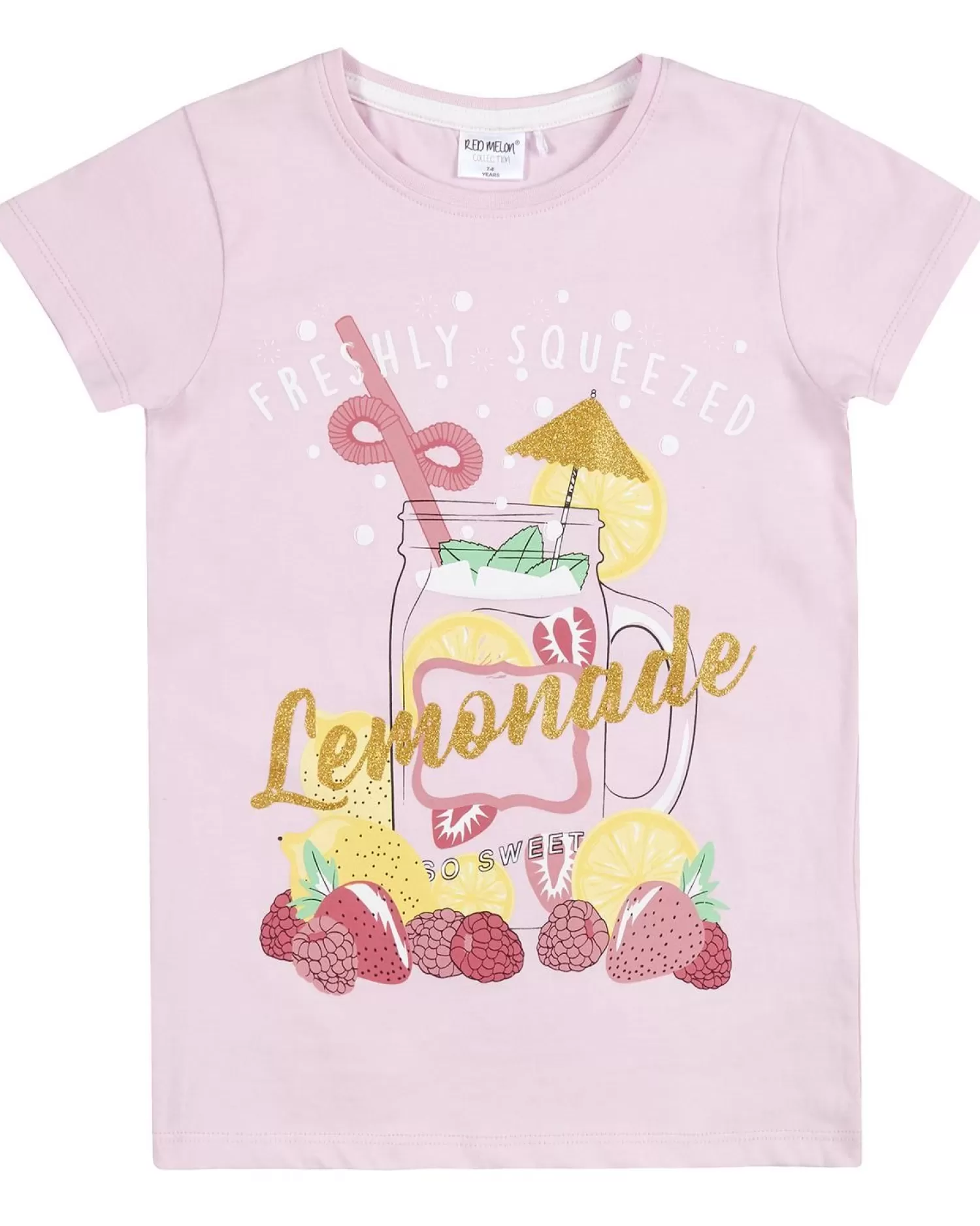 Kids Red Melon Girls Pink Lemonade Short Sleeve T-Shirt