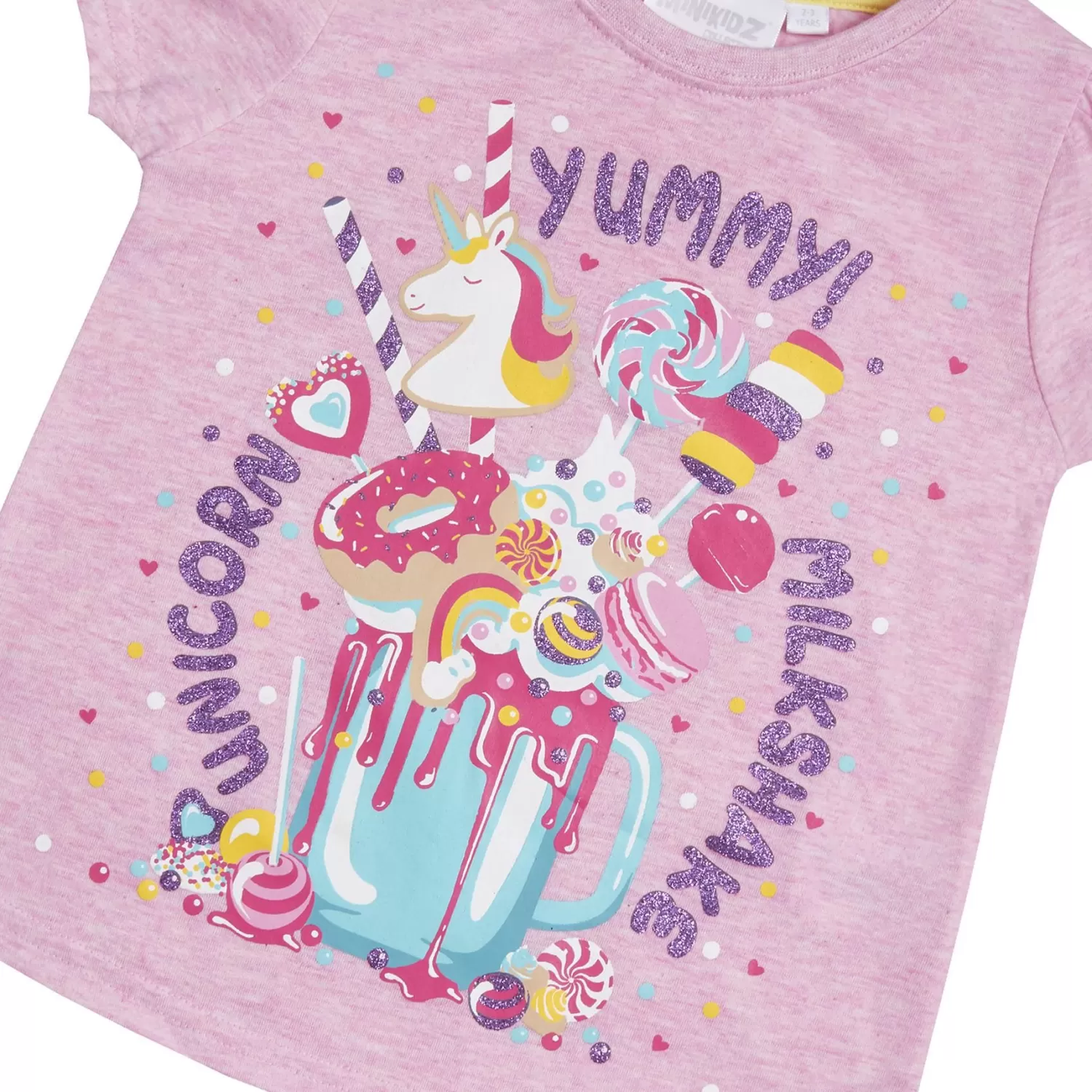 Kids Minikidz Girls Pink Milkshake Short Sleeve T-Shirt