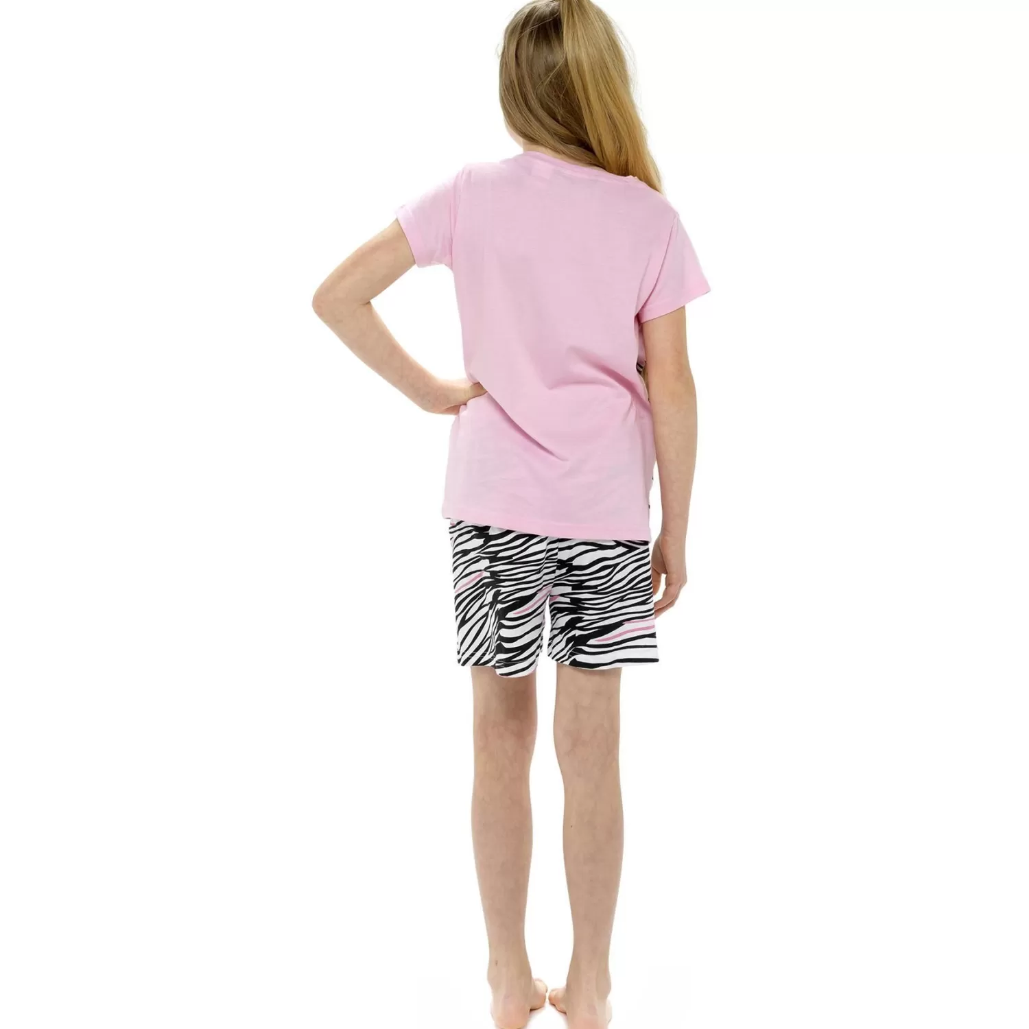 Kids Foxbury Girls Pink Zebra Short Pyjamas