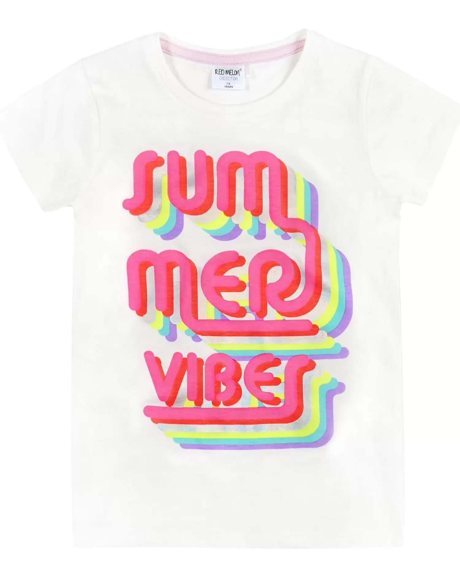 Kids Red Melon Girls White Summer Vibes Short Sleeve T-Shirt