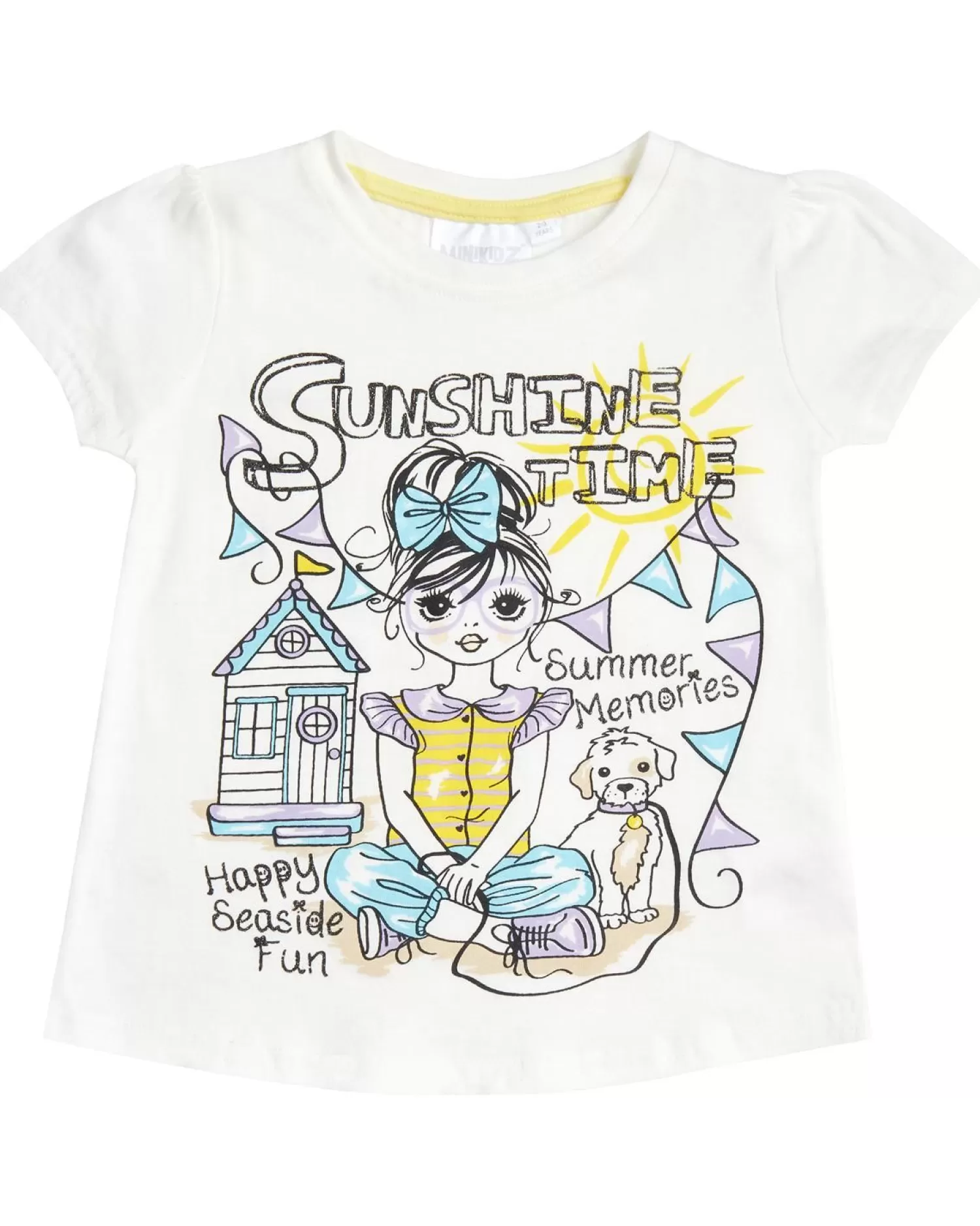 Kids Minikidz Girls White Sunshine Short Sleeve T-Shirt