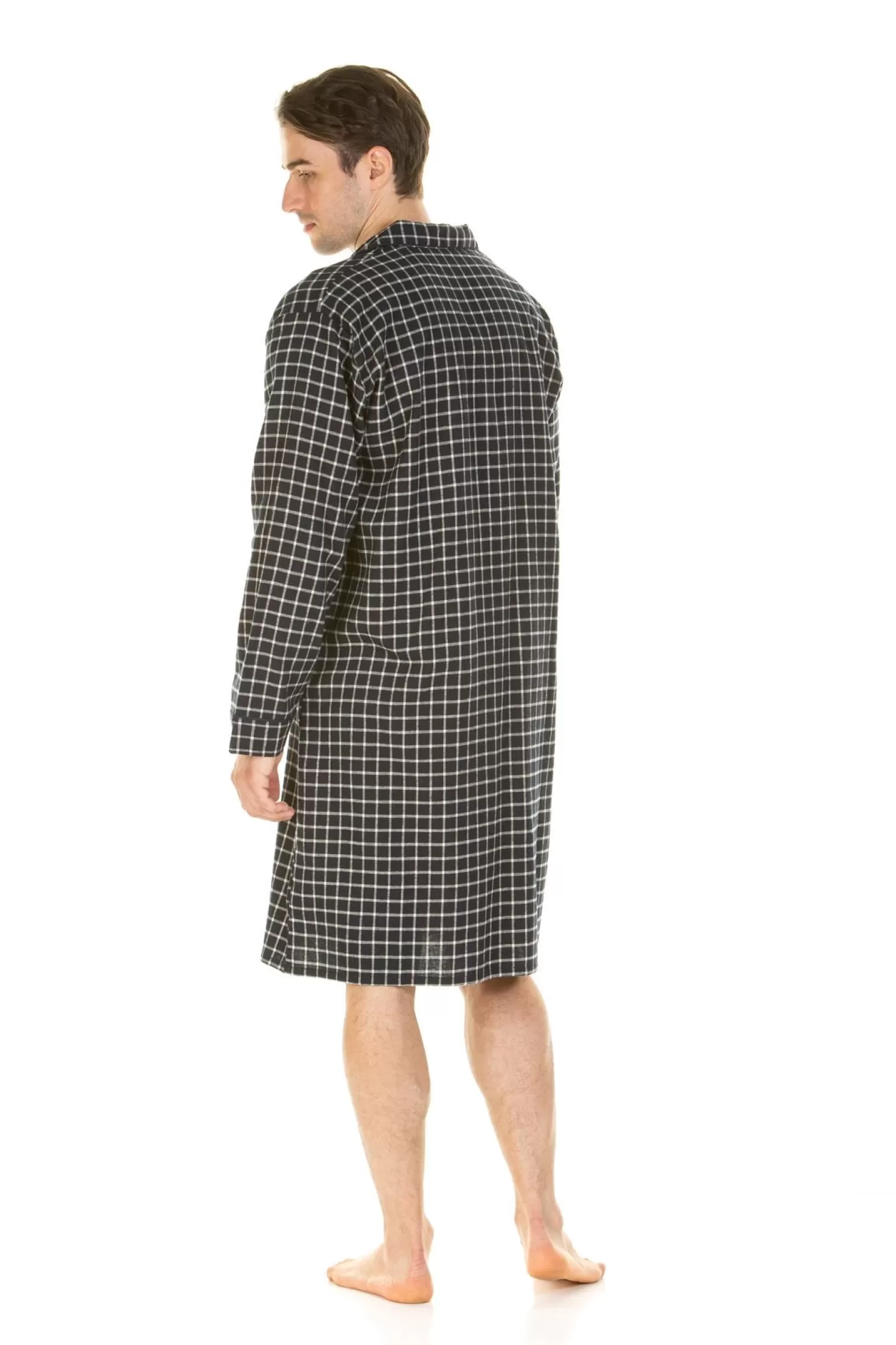Men Haigman Brushed 100% Cotton Nightshirt - Navy Check