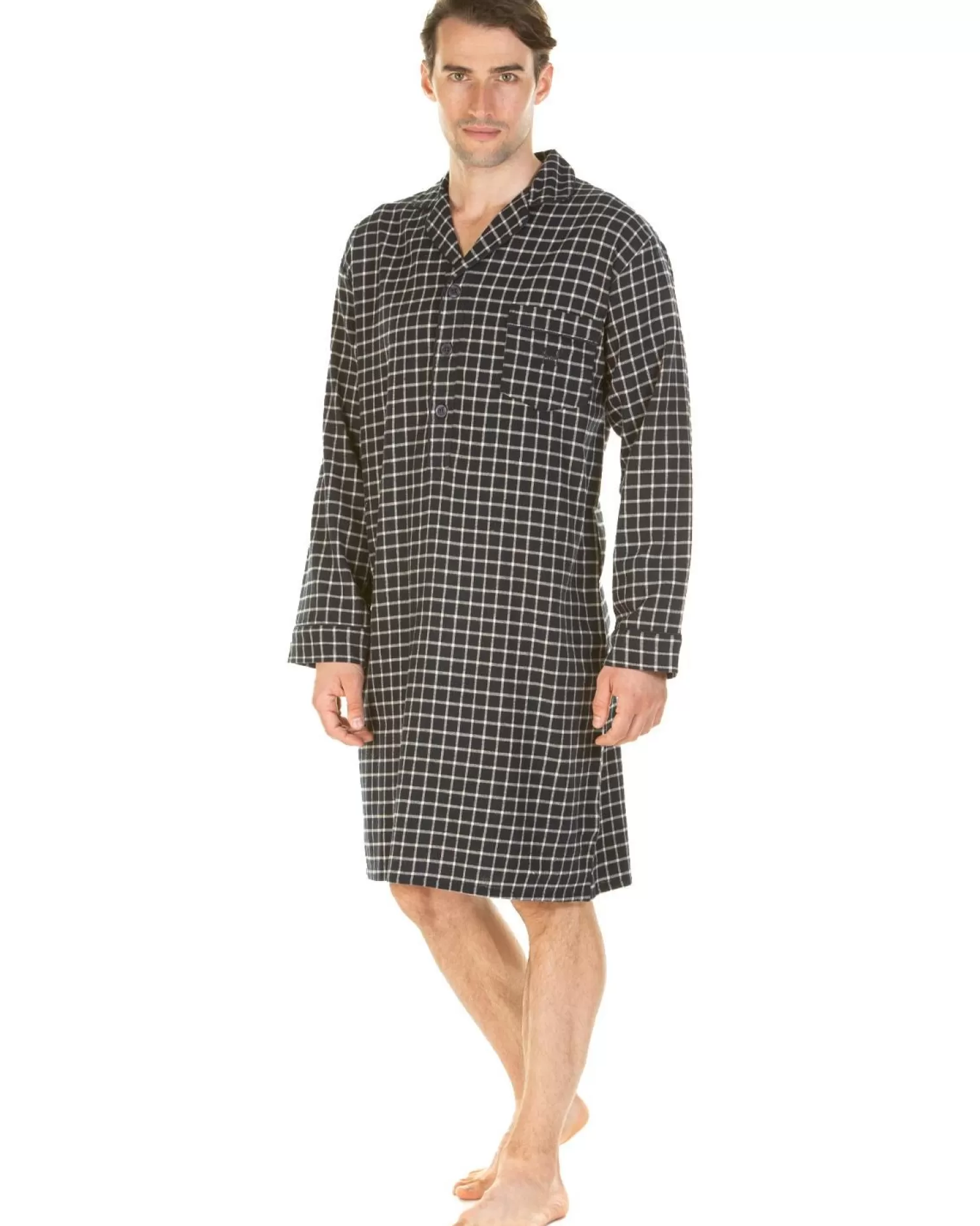 Men Haigman Brushed 100% Cotton Nightshirt - Navy Check