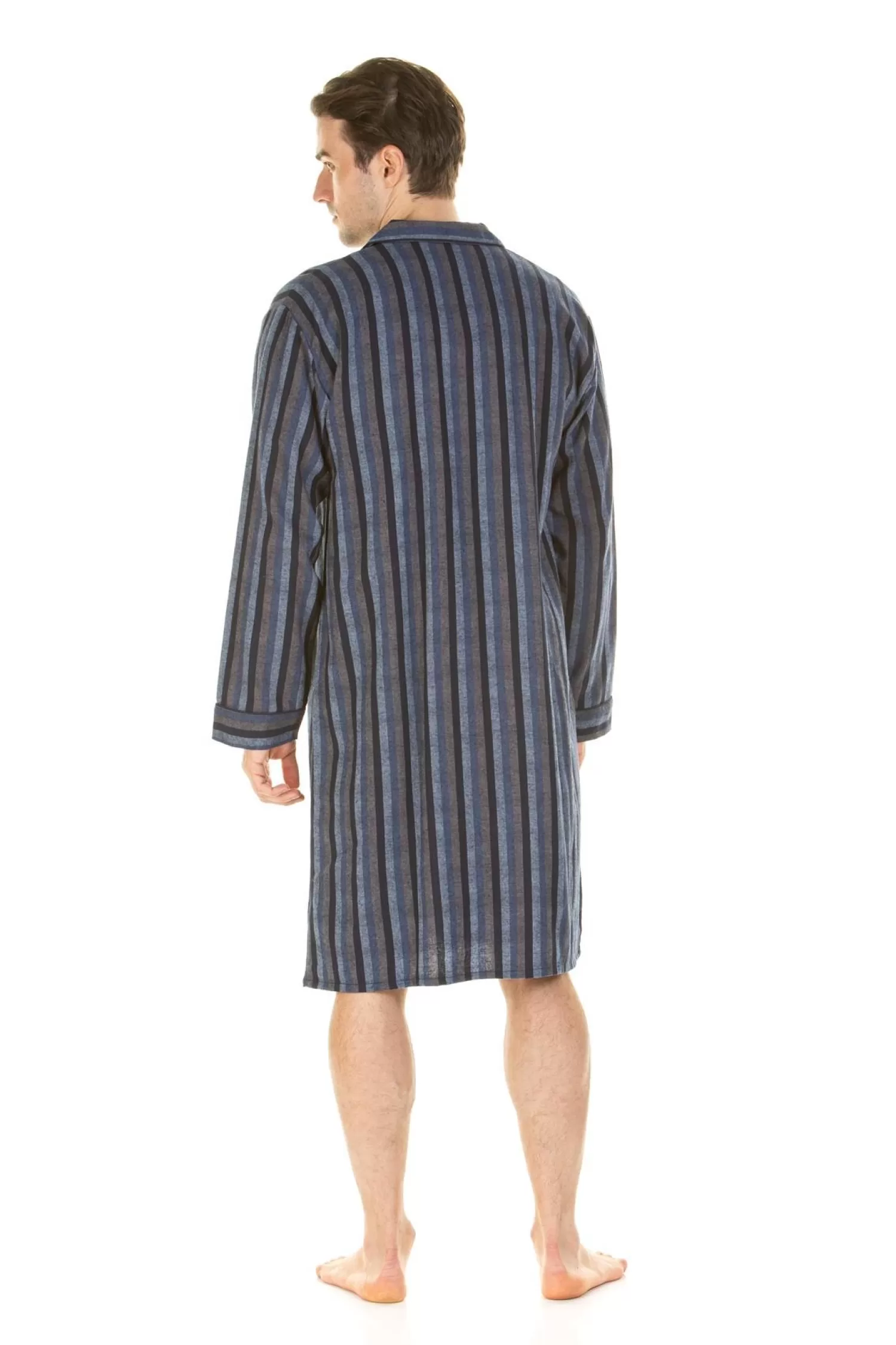 Men Haigman Brushed 100% Cotton Nightshirt - Navy/Grey Stripe