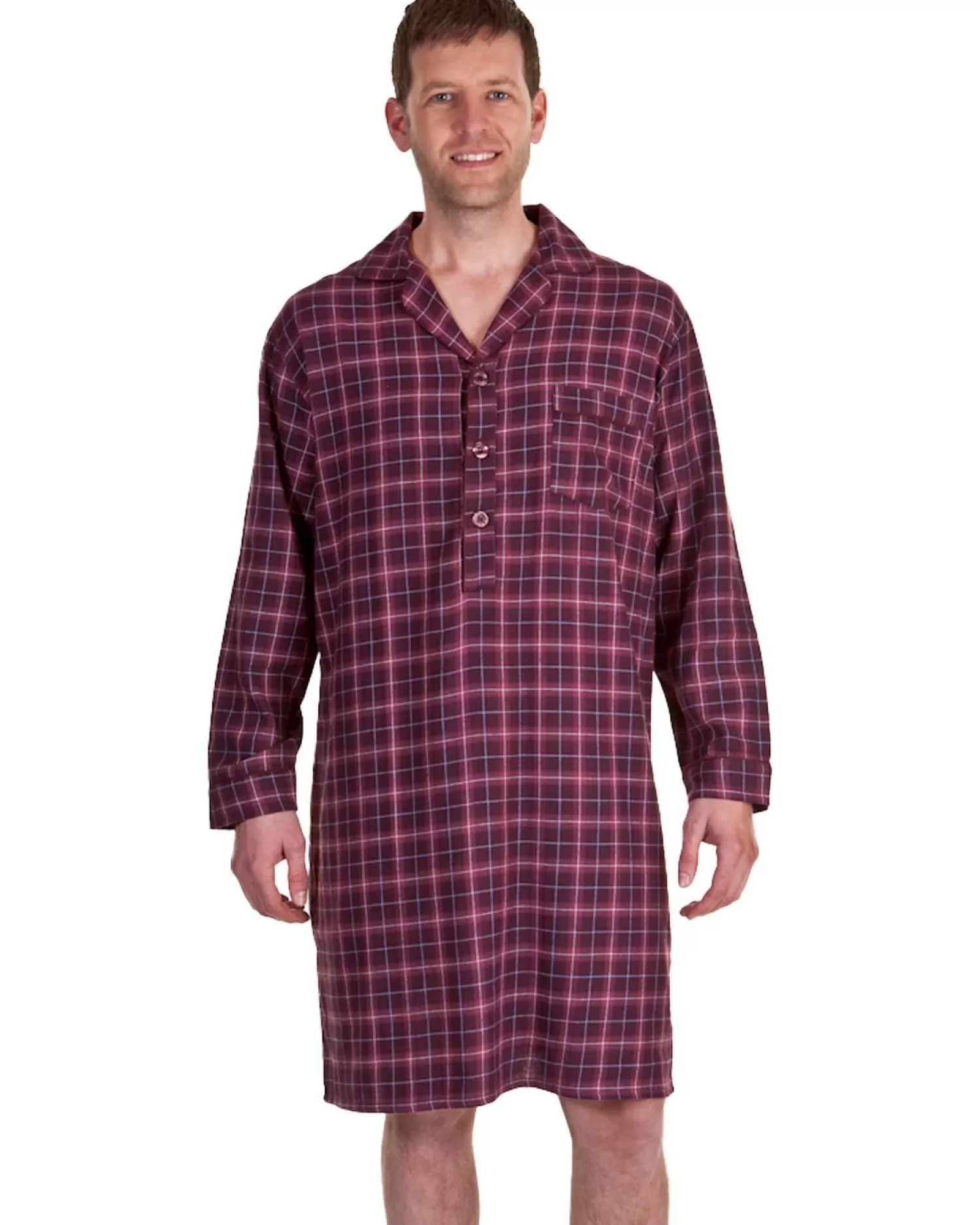 Men Haigman Brushed 100% Cotton Nightshirt - Red Check