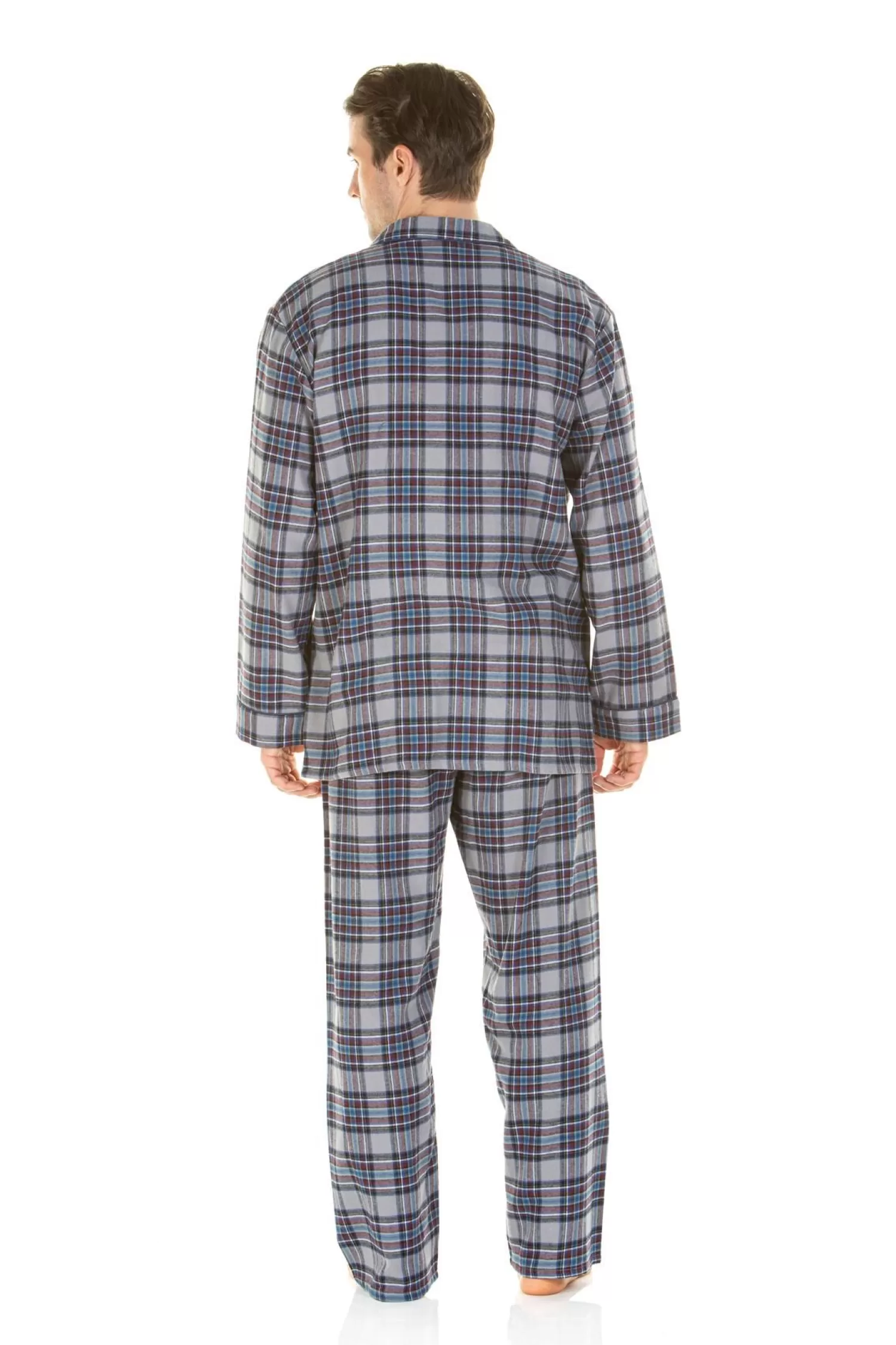 Men Haigman Brushed 100% Cotton Pyjamas - Blue/Grey Check