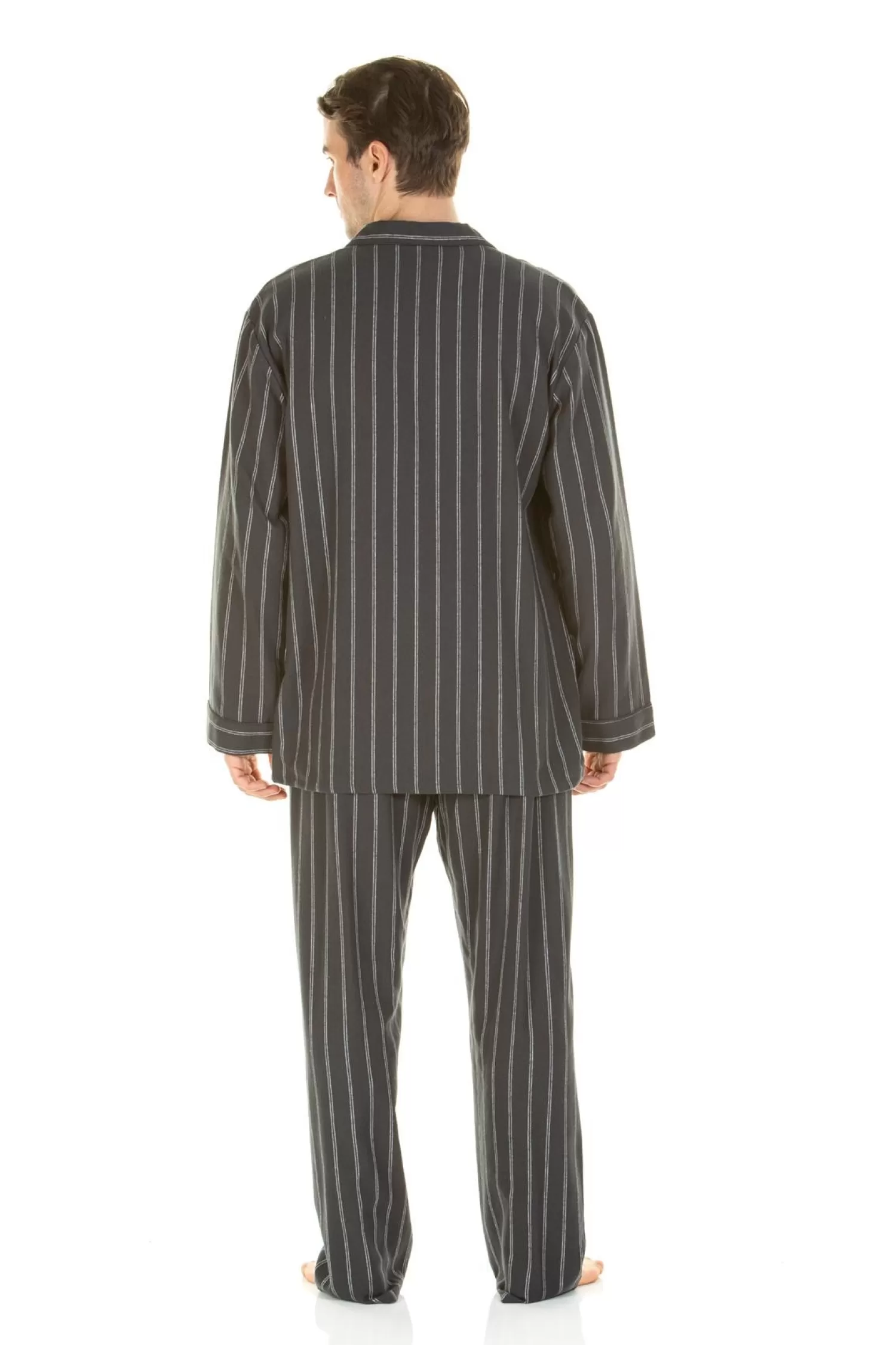 Men Haigman Brushed 100% Cotton Pyjamas - Charcoal Stripe