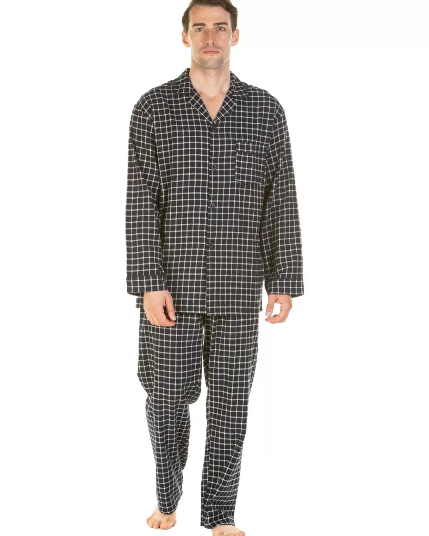 Men Haigman Brushed 100% Cotton Pyjamas - Navy Check