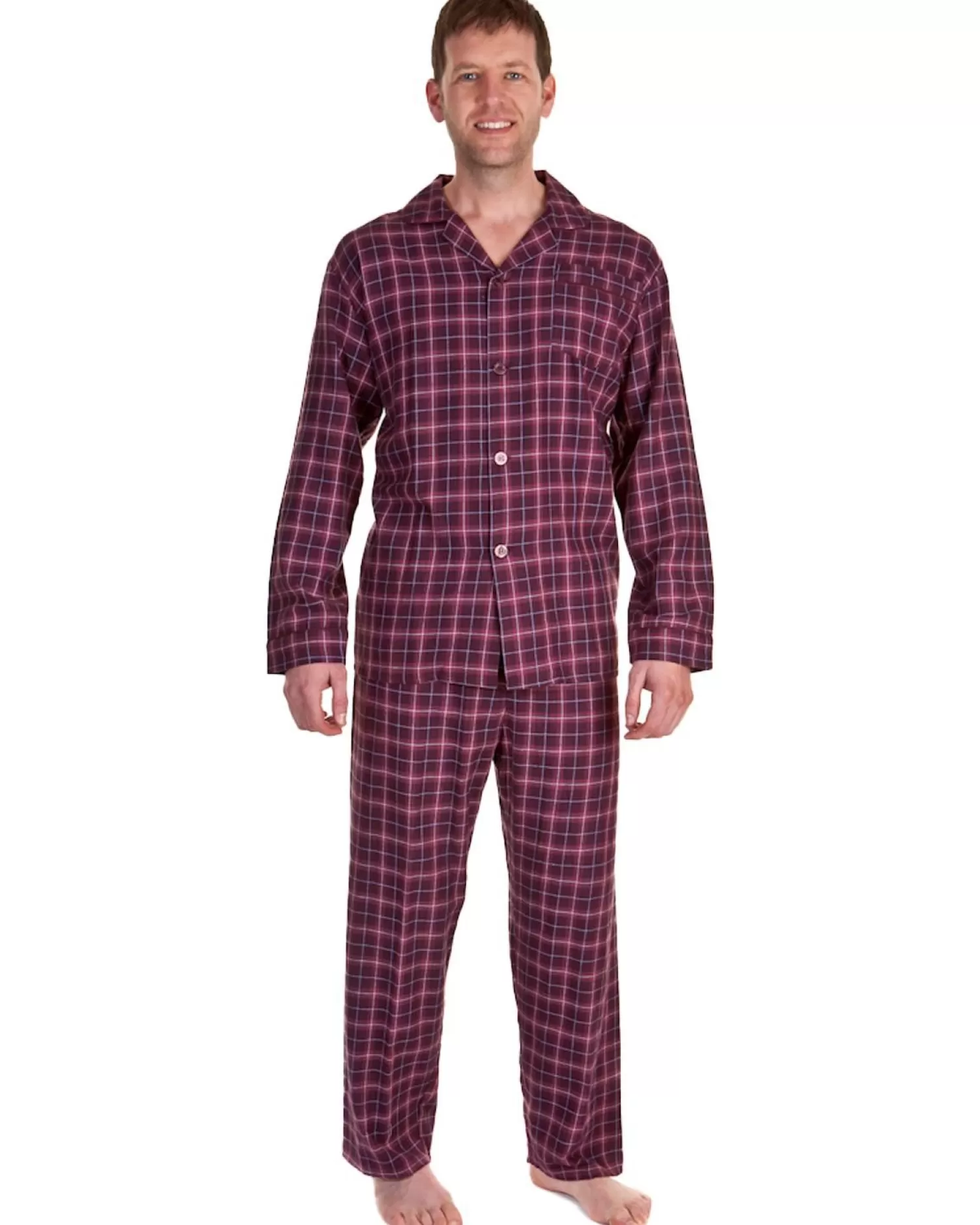 Men Haigman Brushed 100% Cotton Pyjamas - Red Check