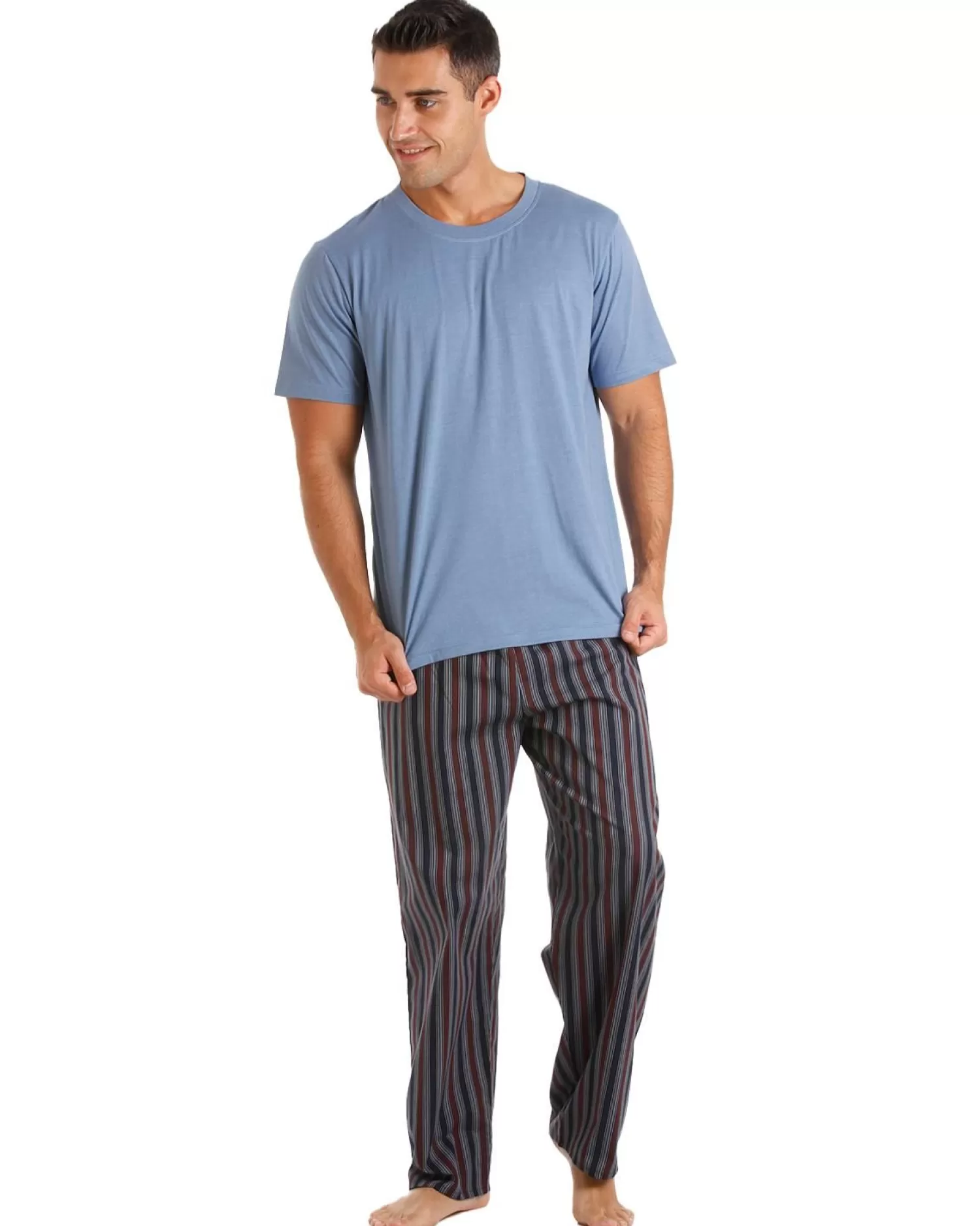Men Haigman Cotton Rich Short Sleeve Pyjamas - Blue/Burgundy