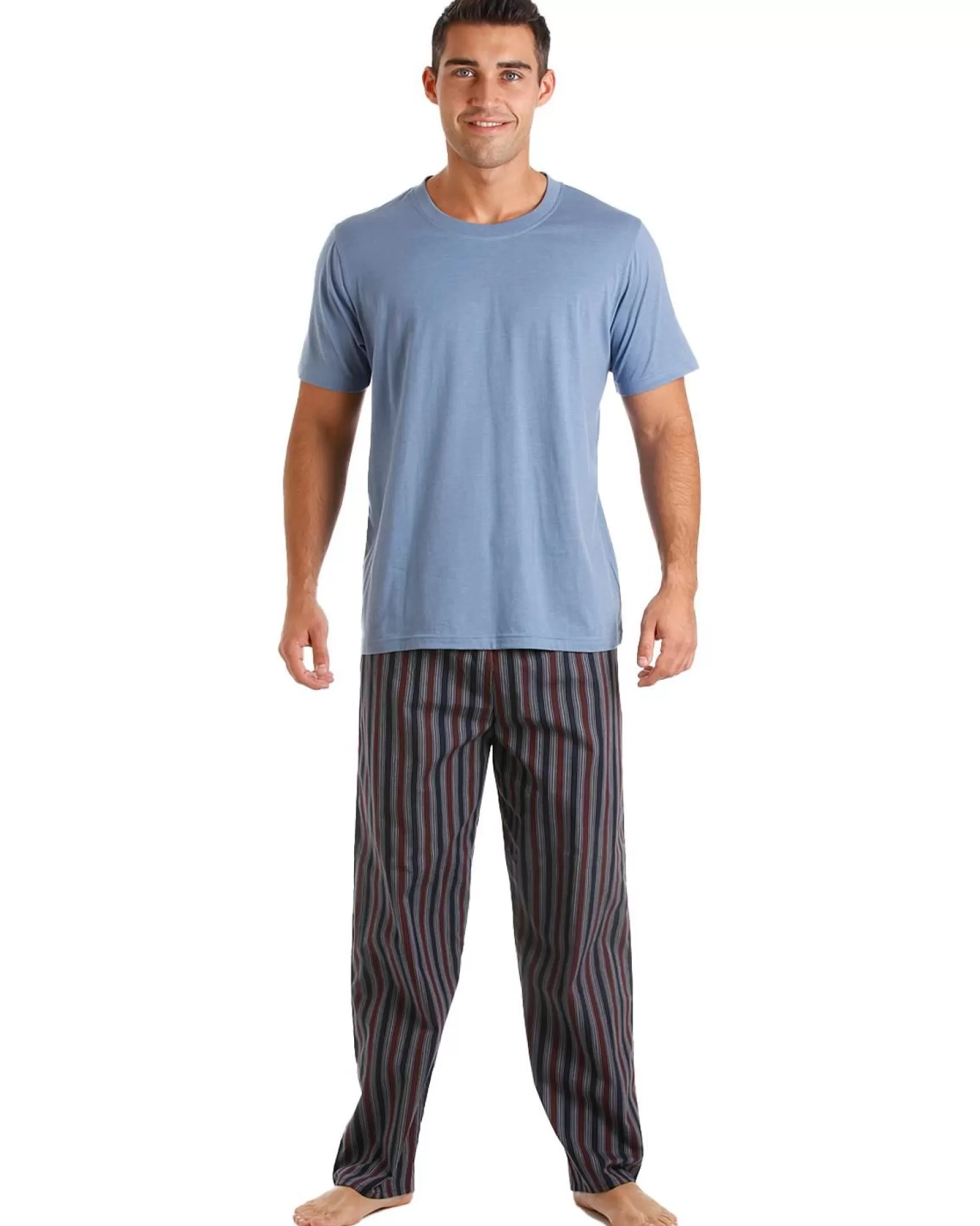 Men Haigman Cotton Rich Short Sleeve Pyjamas - Blue/Burgundy