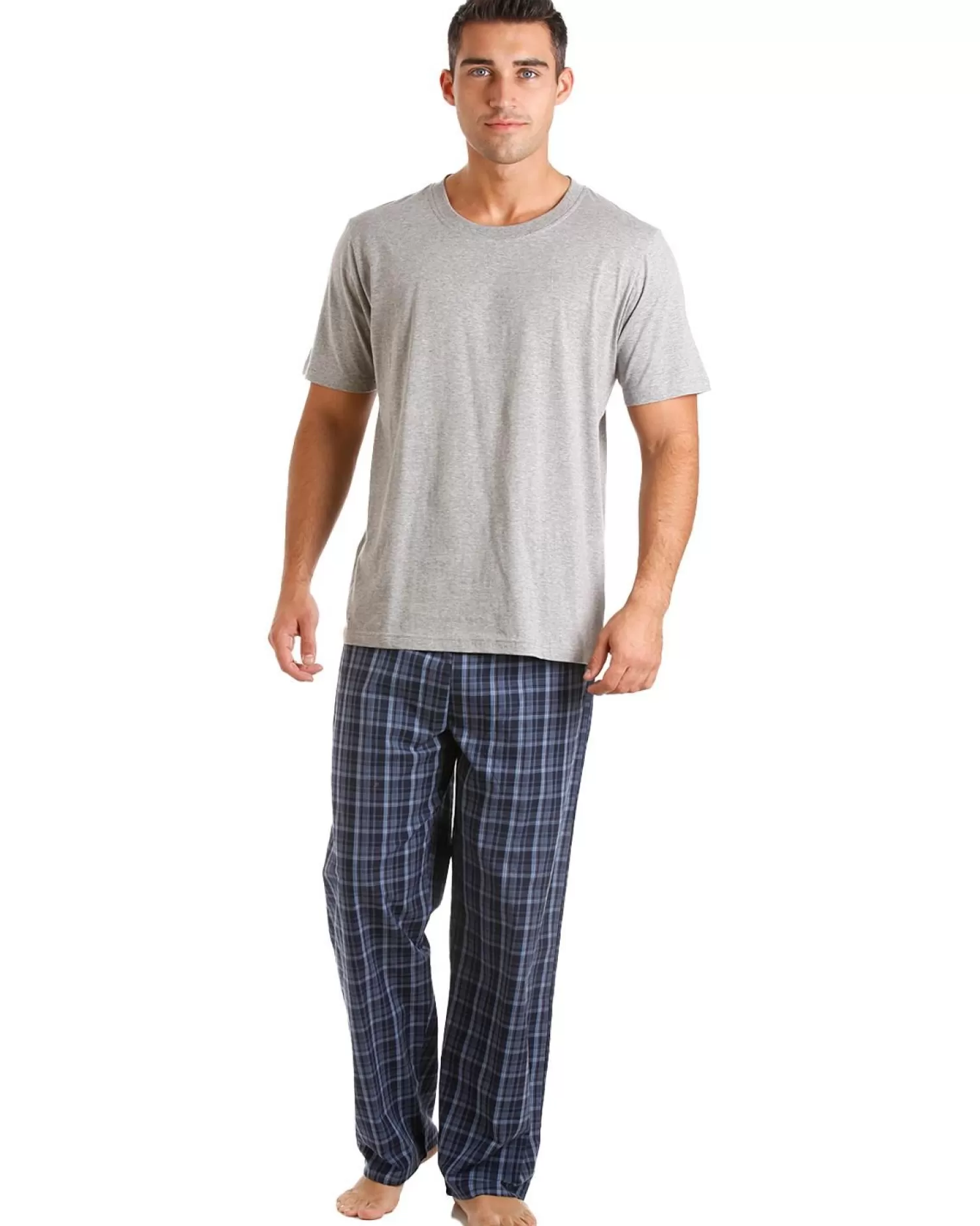 Men Haigman Cotton Rich Short Sleeve Pyjamas - Grey/Blue
