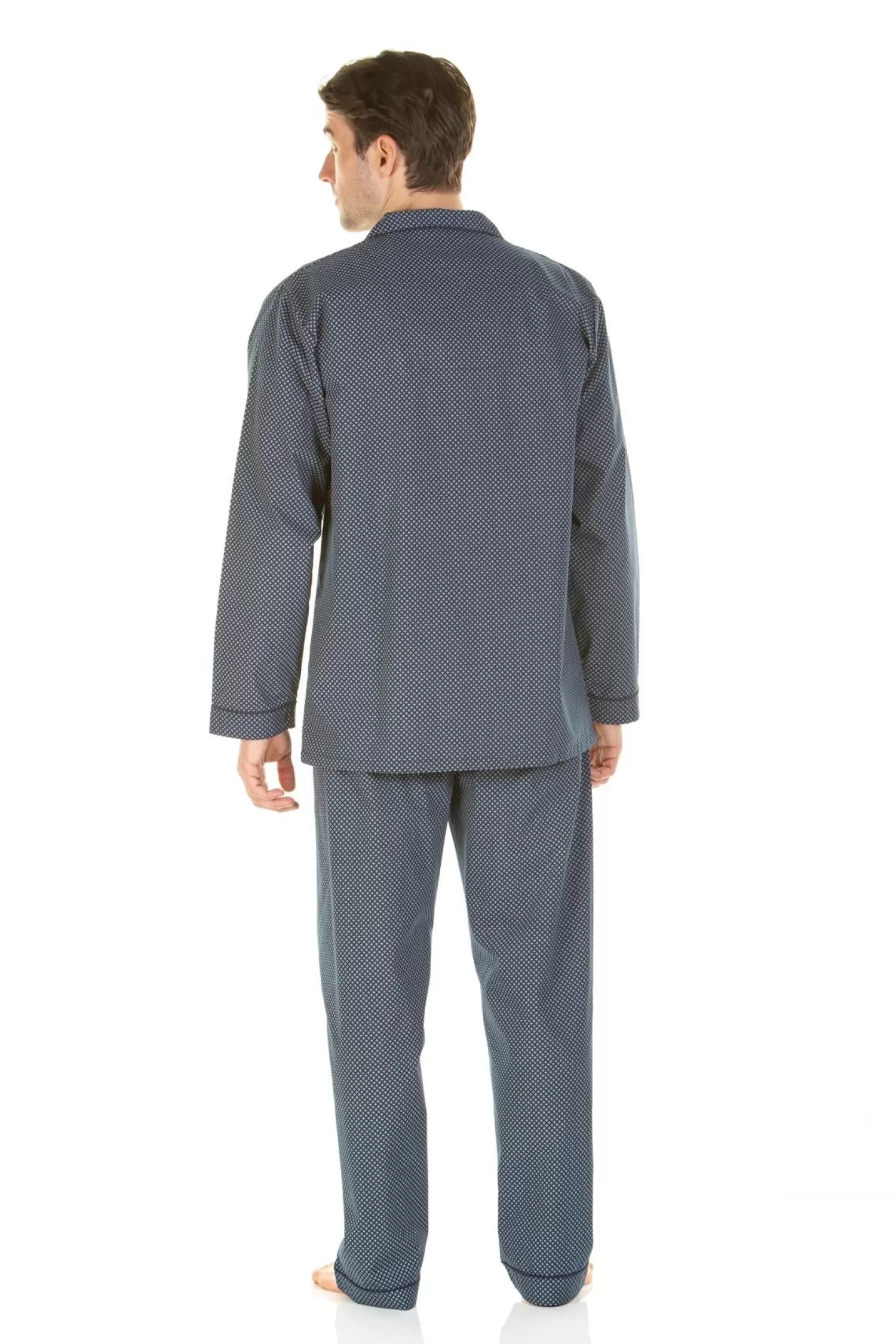 Men Haigman Easy Care Printed Pyjamas - Navy Geo Print