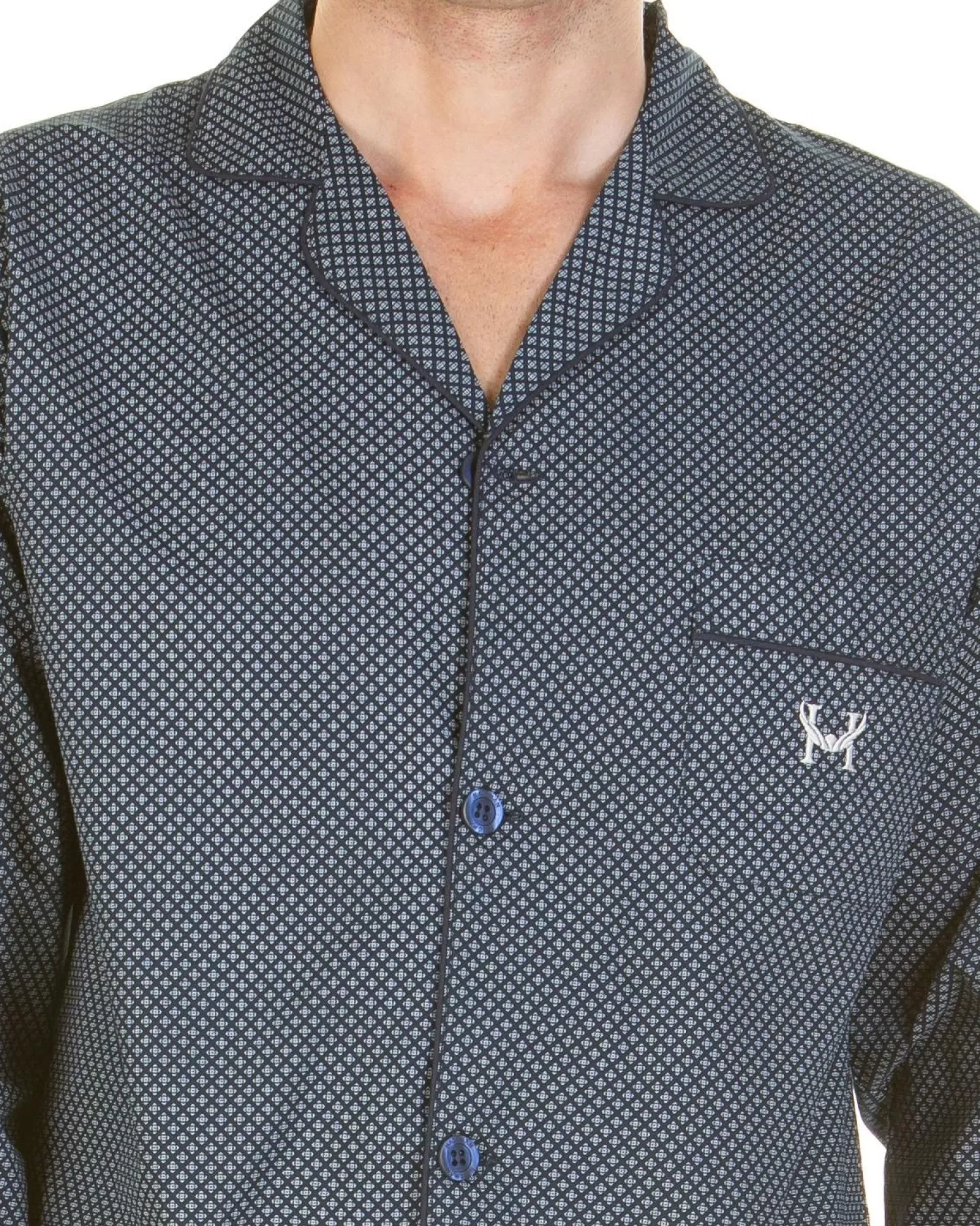 Men Haigman Easy Care Printed Pyjamas - Navy Geo Print