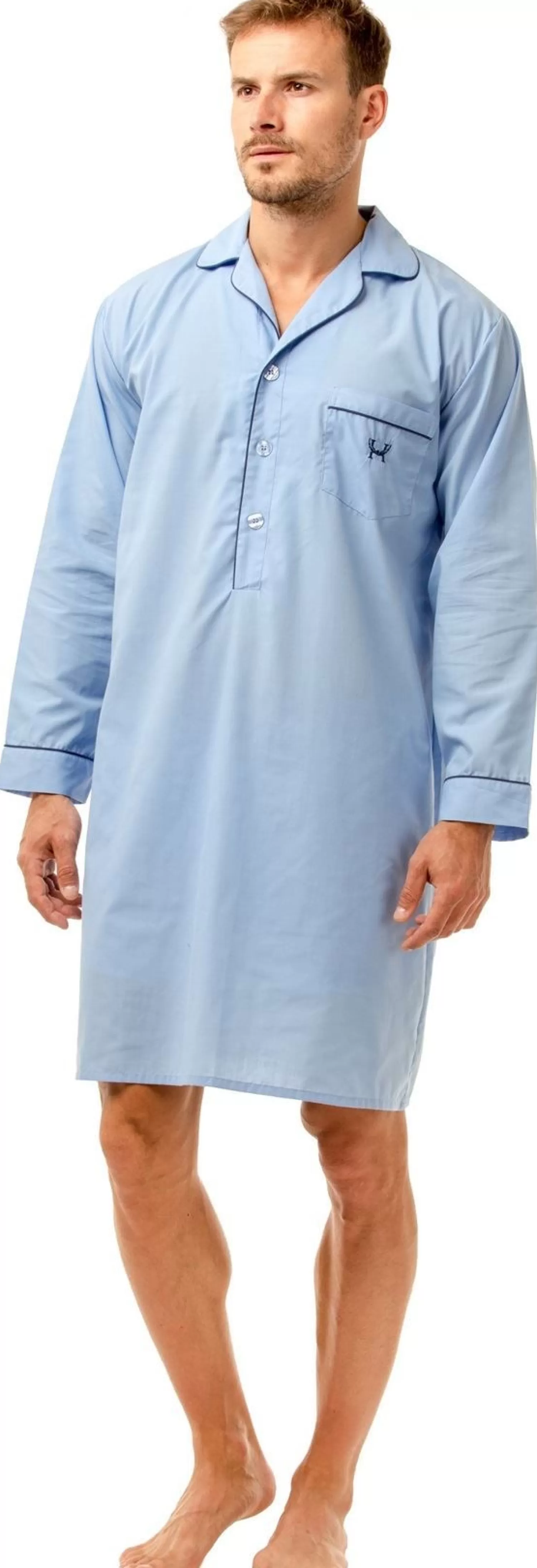 Men Haigman Poly/Cotton Nightshirt - Pale Blue