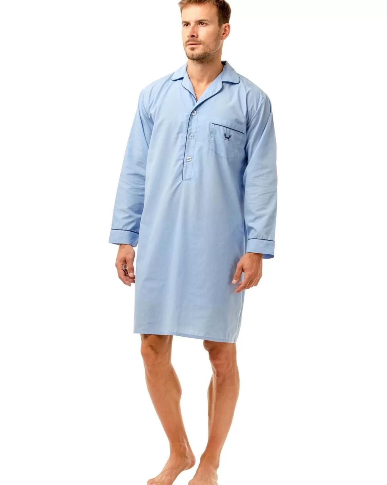 Men Haigman Poly/Cotton Nightshirt - Pale Blue