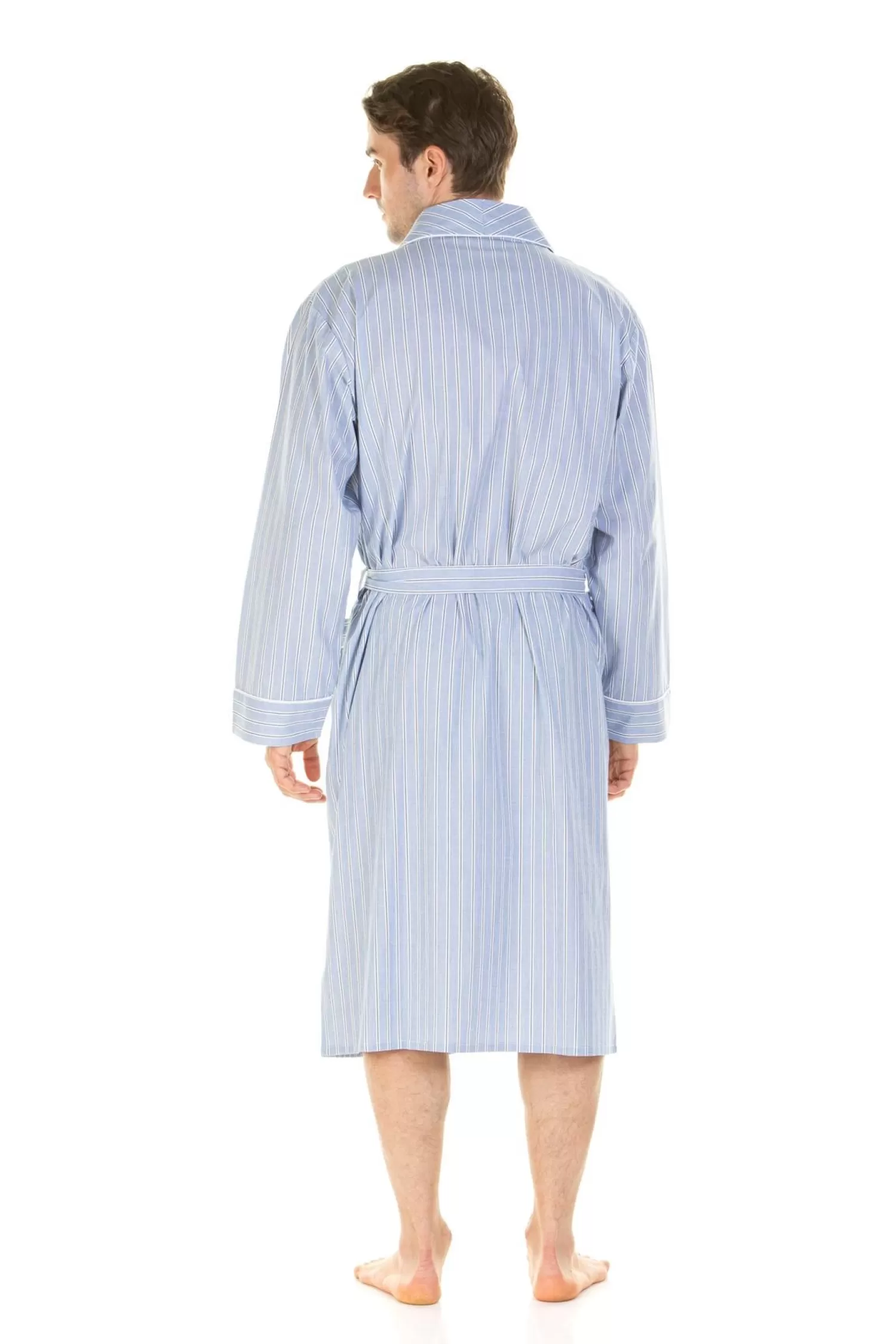 Men Haigman Poplin 100% Cotton Dressing Gown - Light Blue Stripe