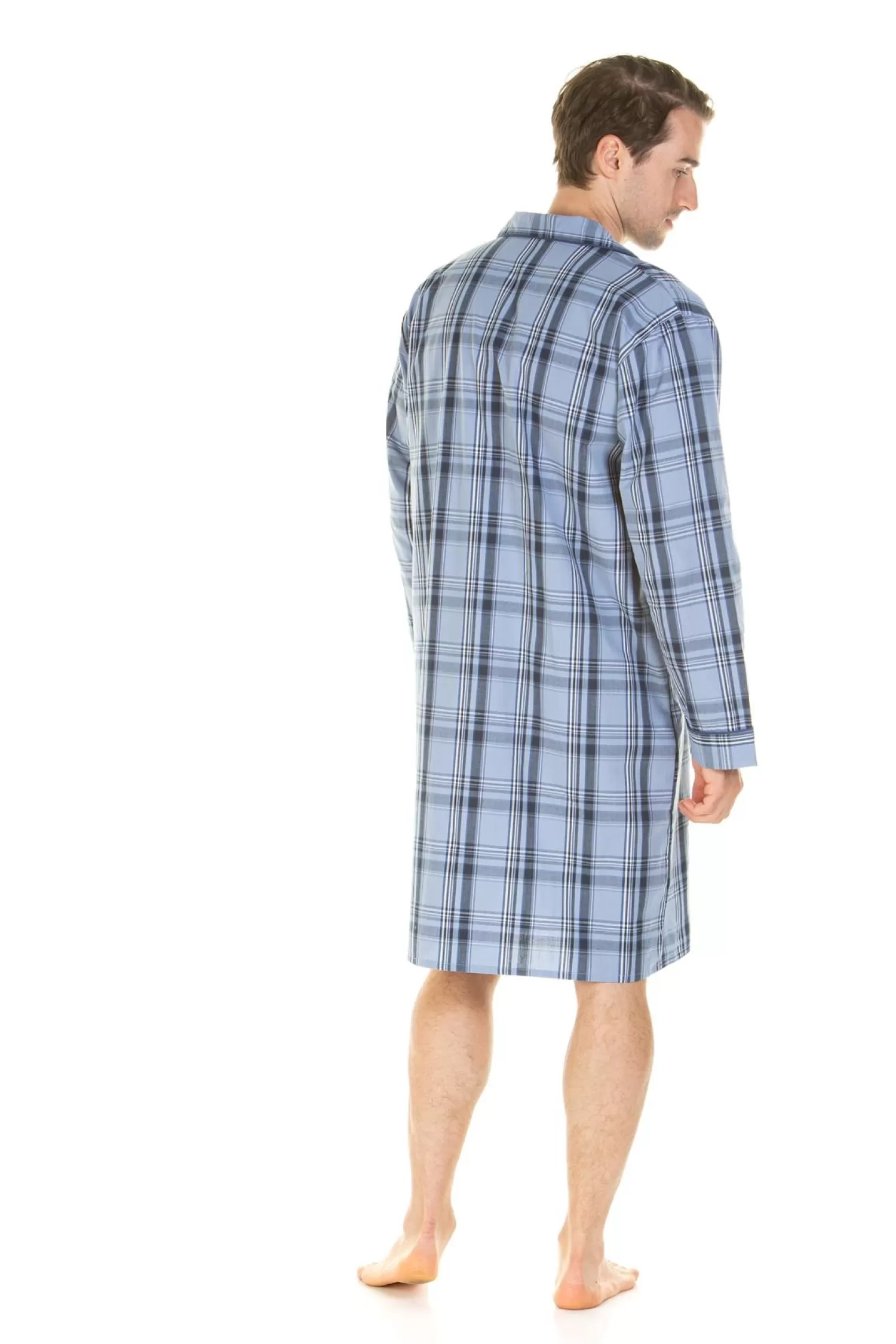Men Haigman Poplin 100% Cotton Nightshirt - Blue Check