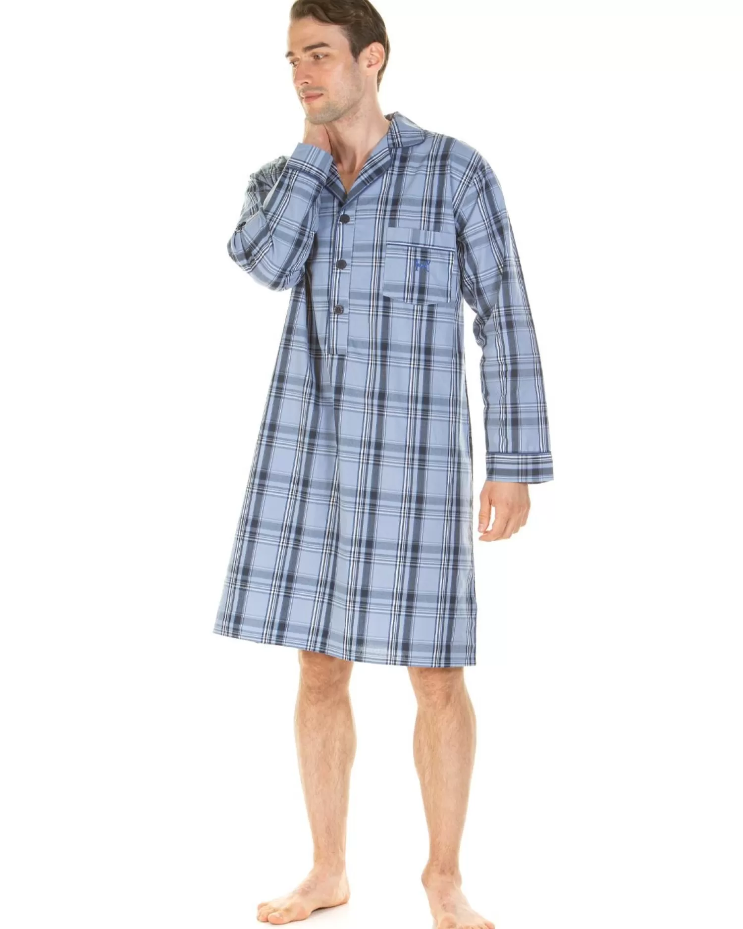 Men Haigman Poplin 100% Cotton Nightshirt - Blue Check