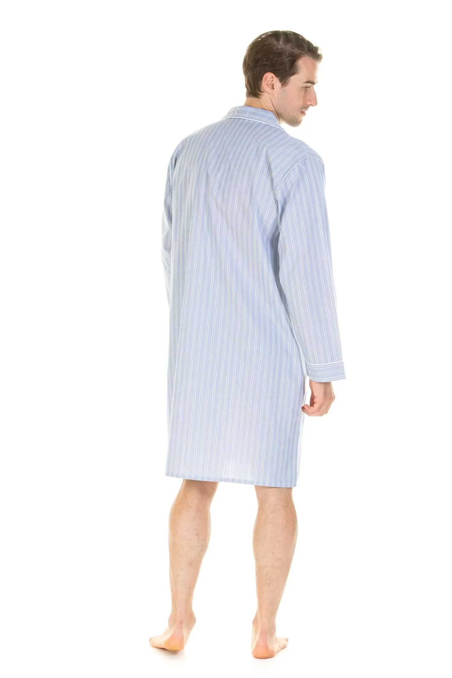 Men Haigman Poplin 100% Cotton Nightshirt - Light Blue Stripe
