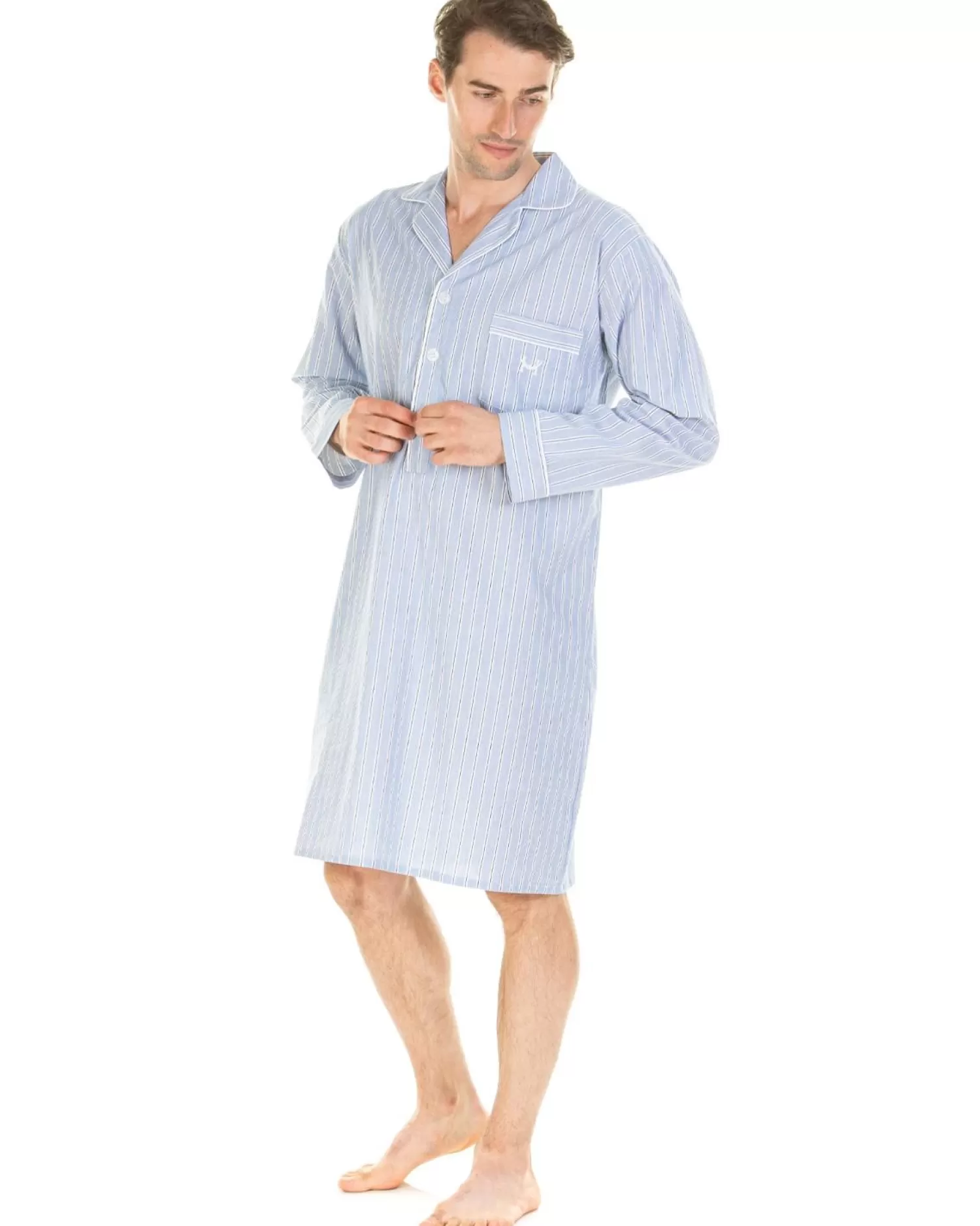 Men Haigman Poplin 100% Cotton Nightshirt - Light Blue Stripe