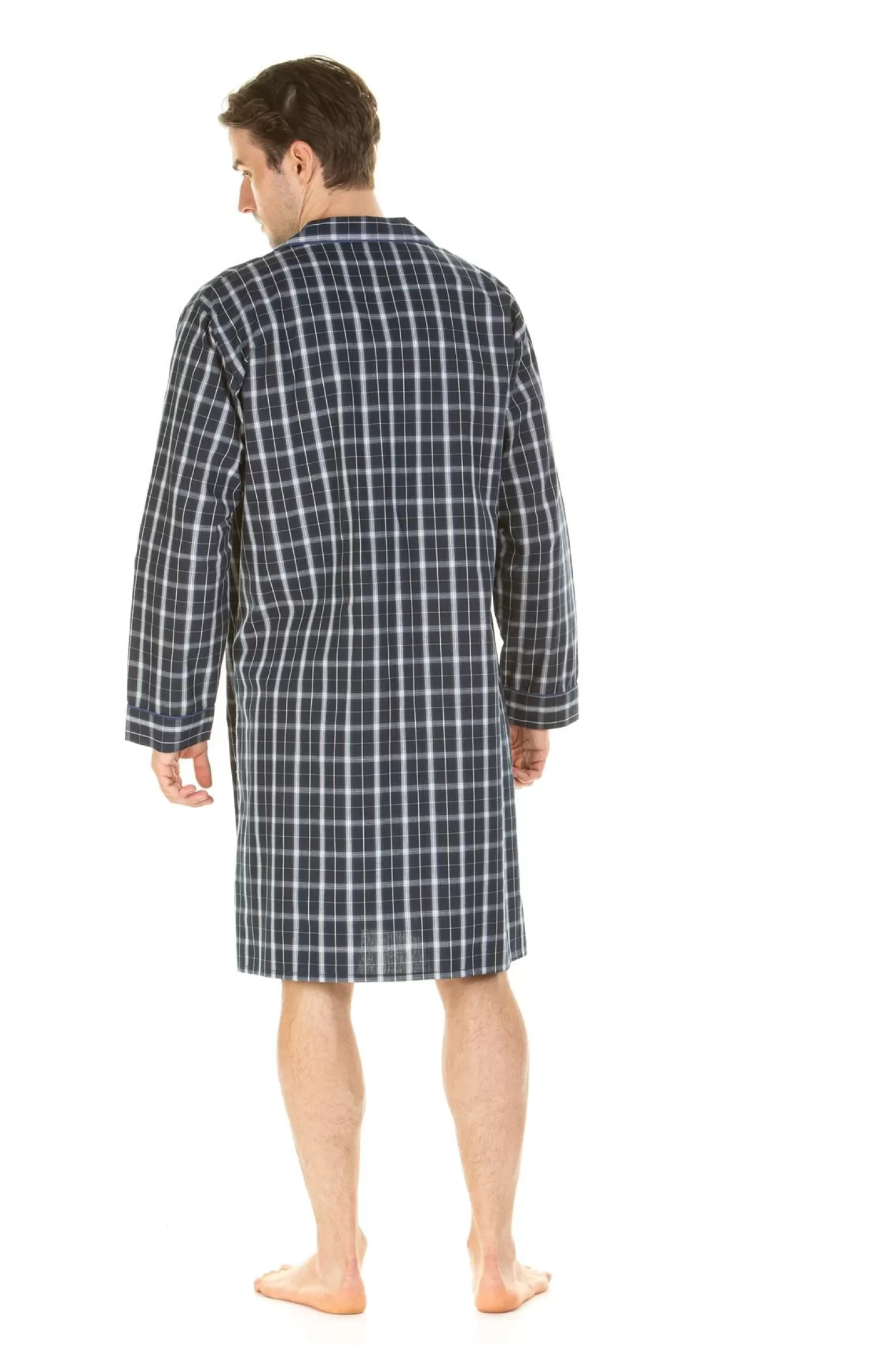 Men Haigman Poplin 100% Cotton Nightshirt - Navy Check