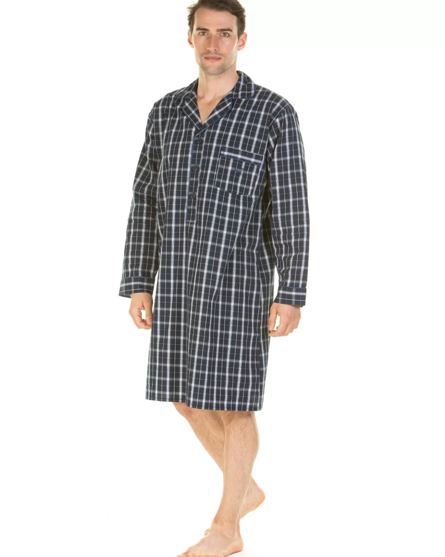 Men Haigman Poplin 100% Cotton Nightshirt - Navy Check