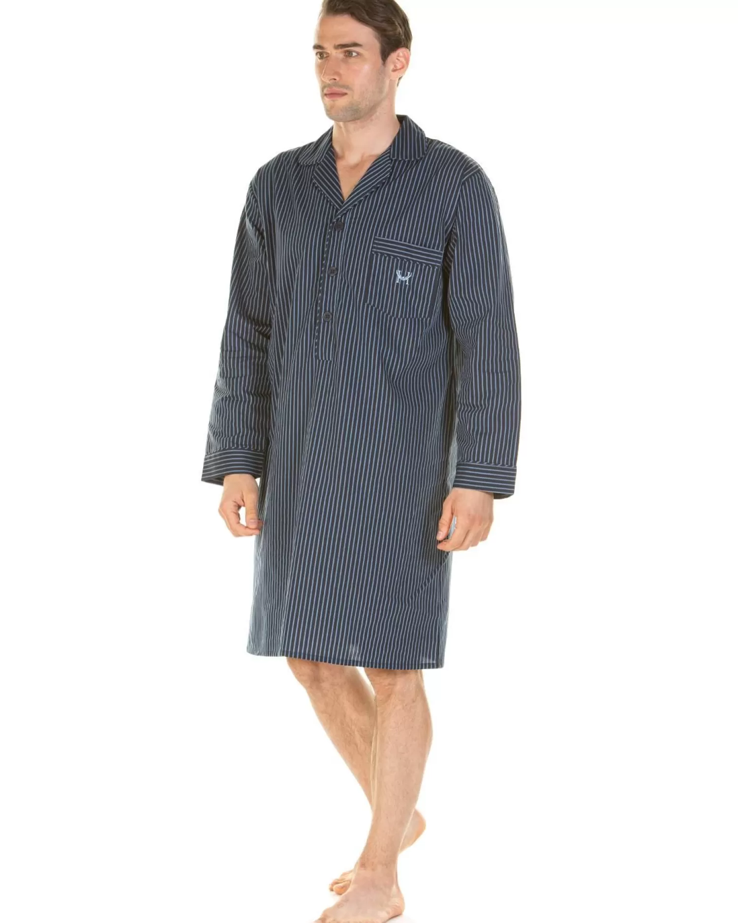 Men Haigman Poplin 100% Cotton Nightshirt - Navy Stripe