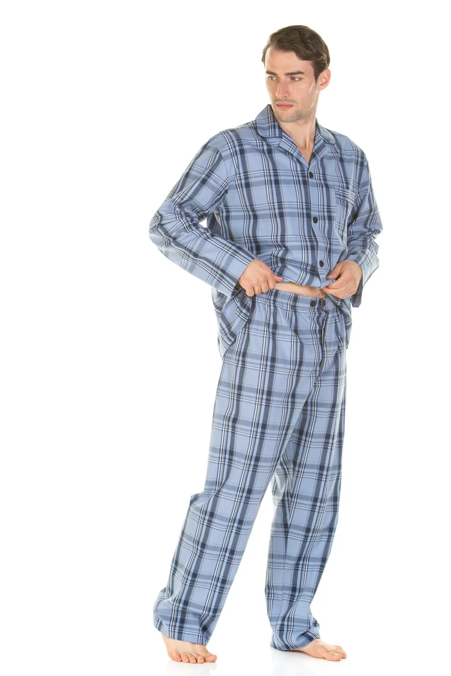 Men Haigman Poplin 100% Cotton Pyjamas - Blue Check