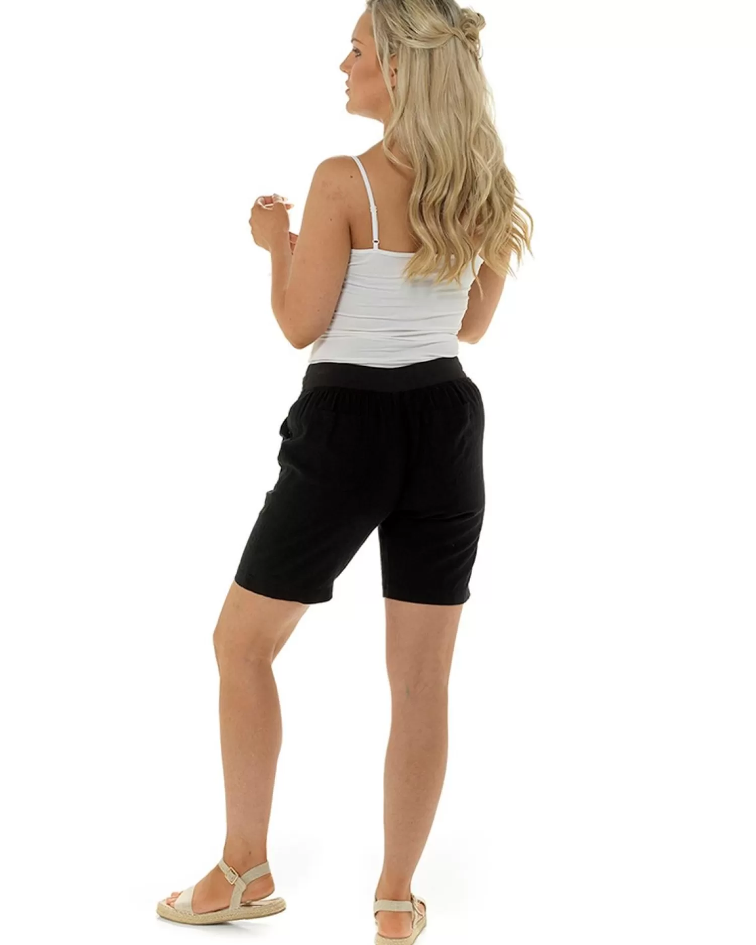 Indigo Roc Shorts & Skirts | Ribbed Back Linen Shorts - Black