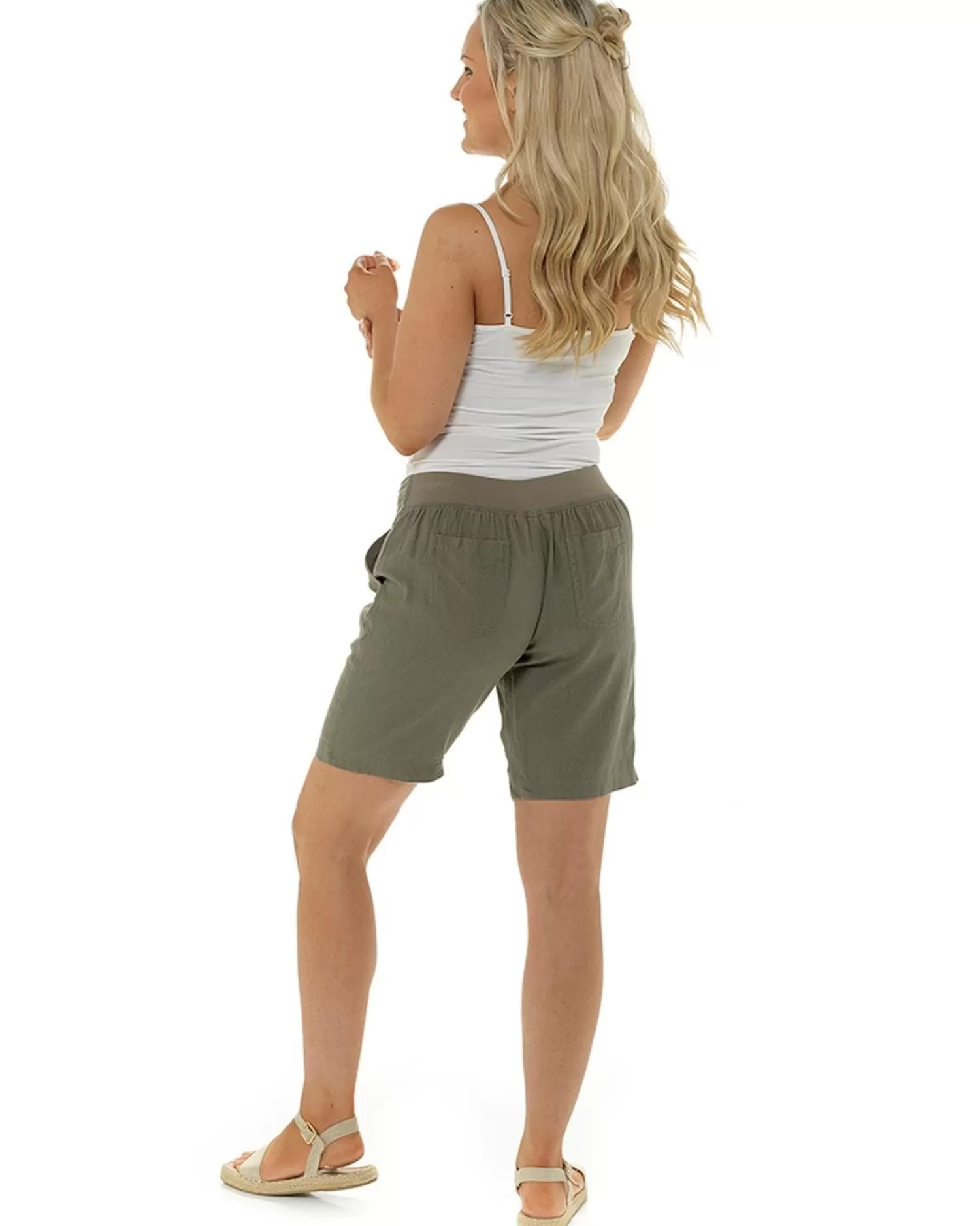 Indigo Roc Shorts & Skirts | Ribbed Back Linen Shorts - Khaki
