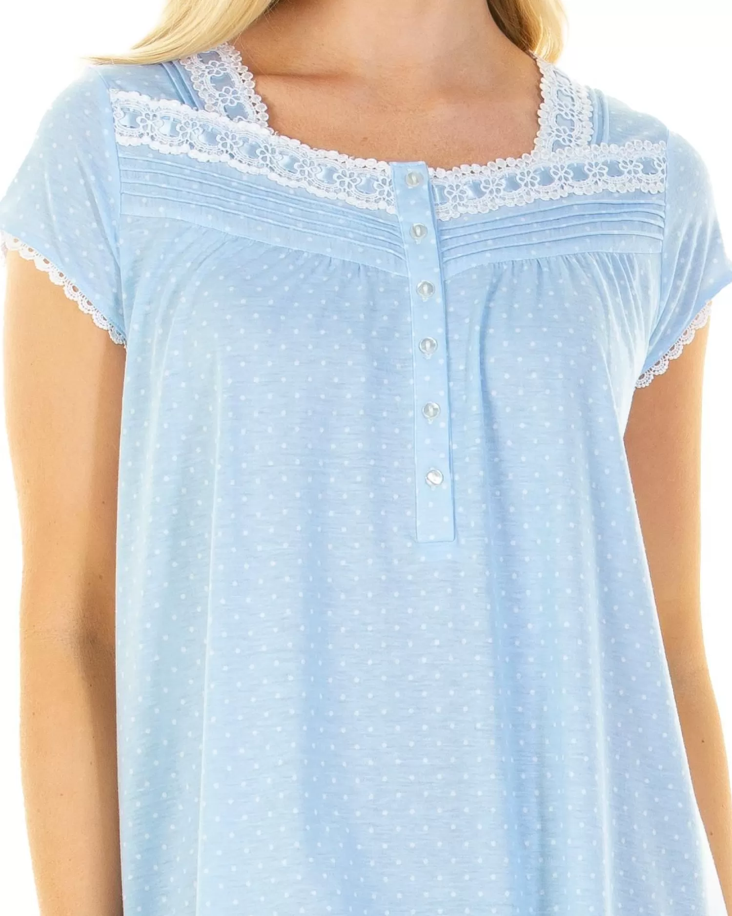 La Marquise Nighties | Cotton Dots 40" Short Sleeve Nightie - Blue