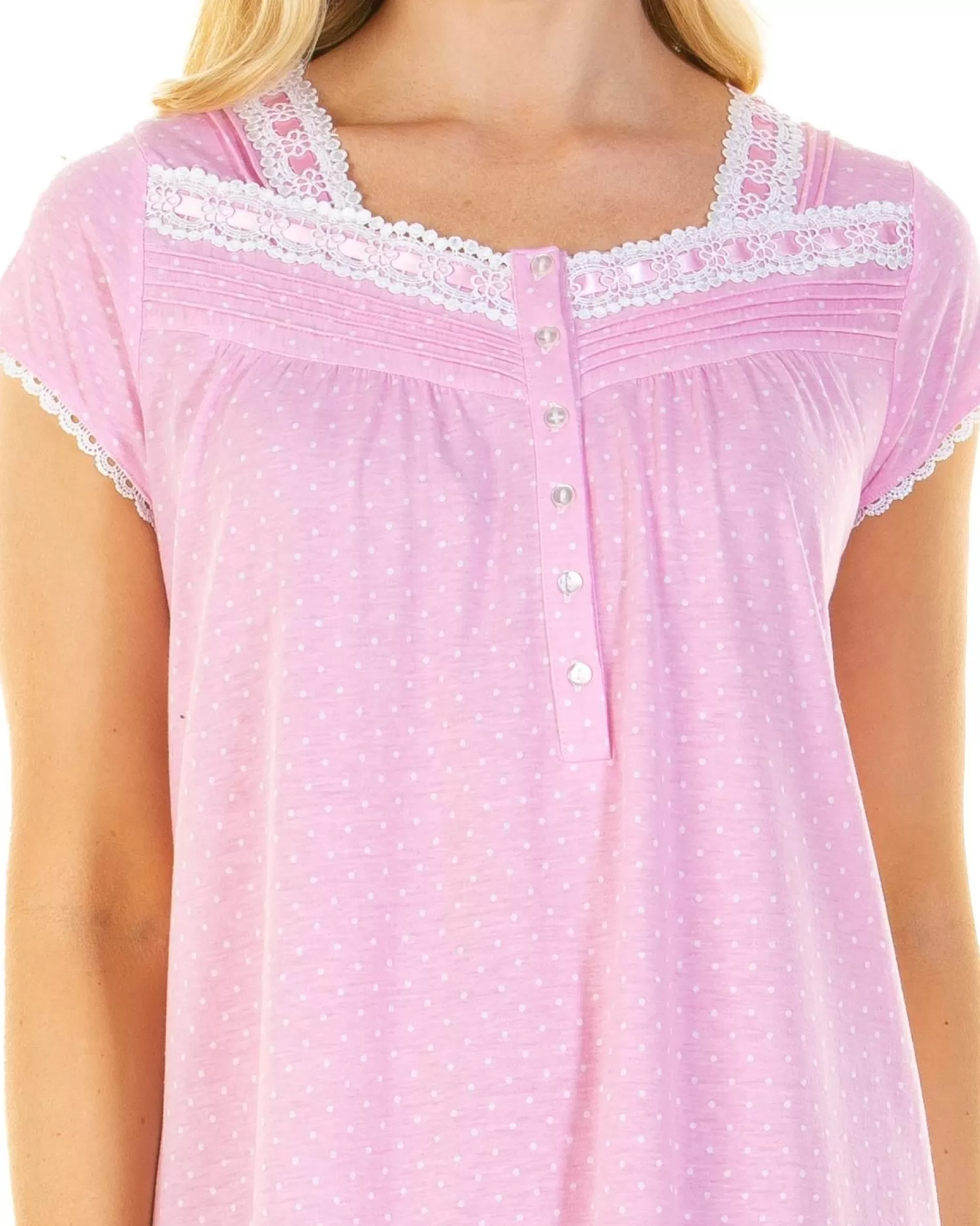 La Marquise Nighties | Cotton Dots 40" Short Sleeve Nightie - Pink