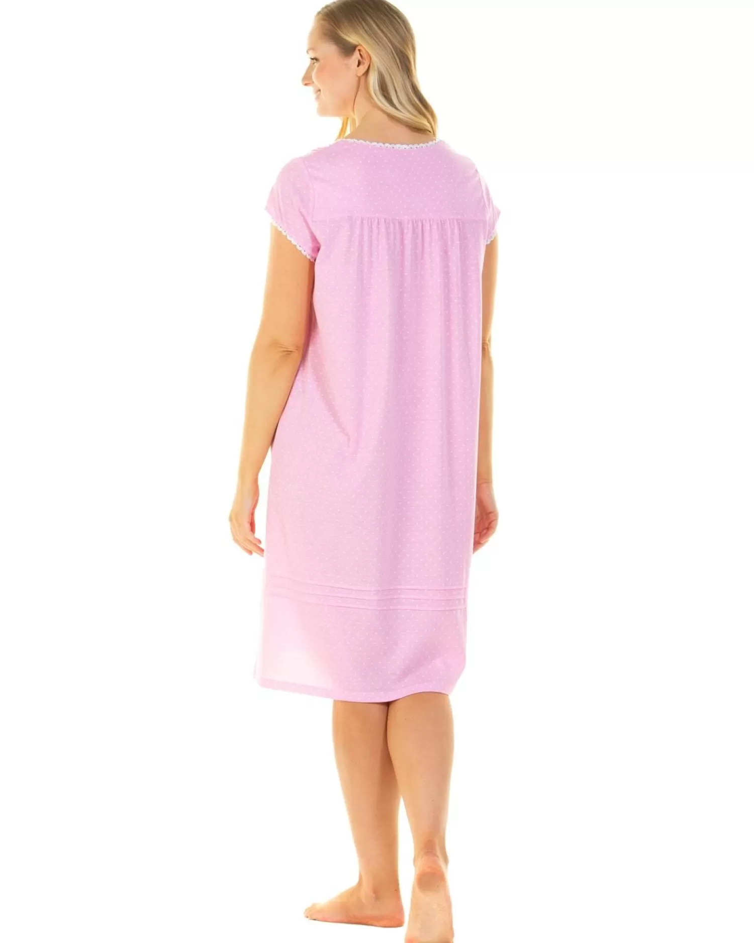 La Marquise Nighties | Cotton Dots 40" Short Sleeve Nightie - Pink