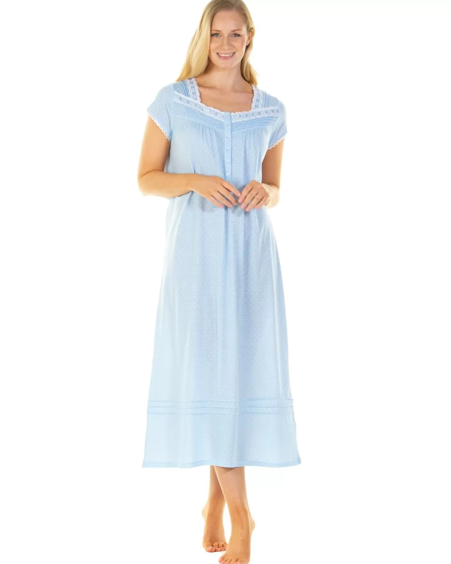 La Marquise Nighties | Cotton Dots 48" Short Sleeve Nightie - Blue