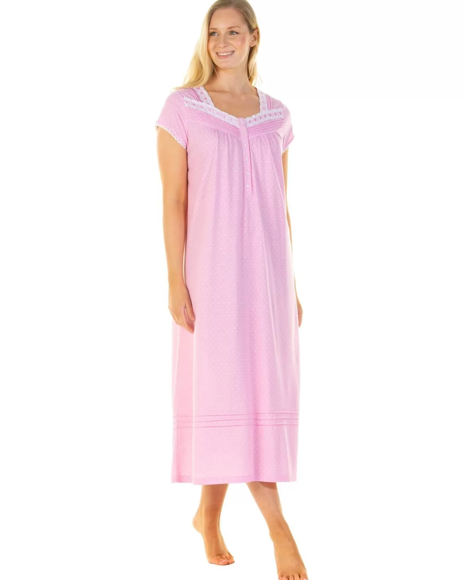 La Marquise Nighties | Cotton Dots 48" Short Sleeve Nightie - Pink
